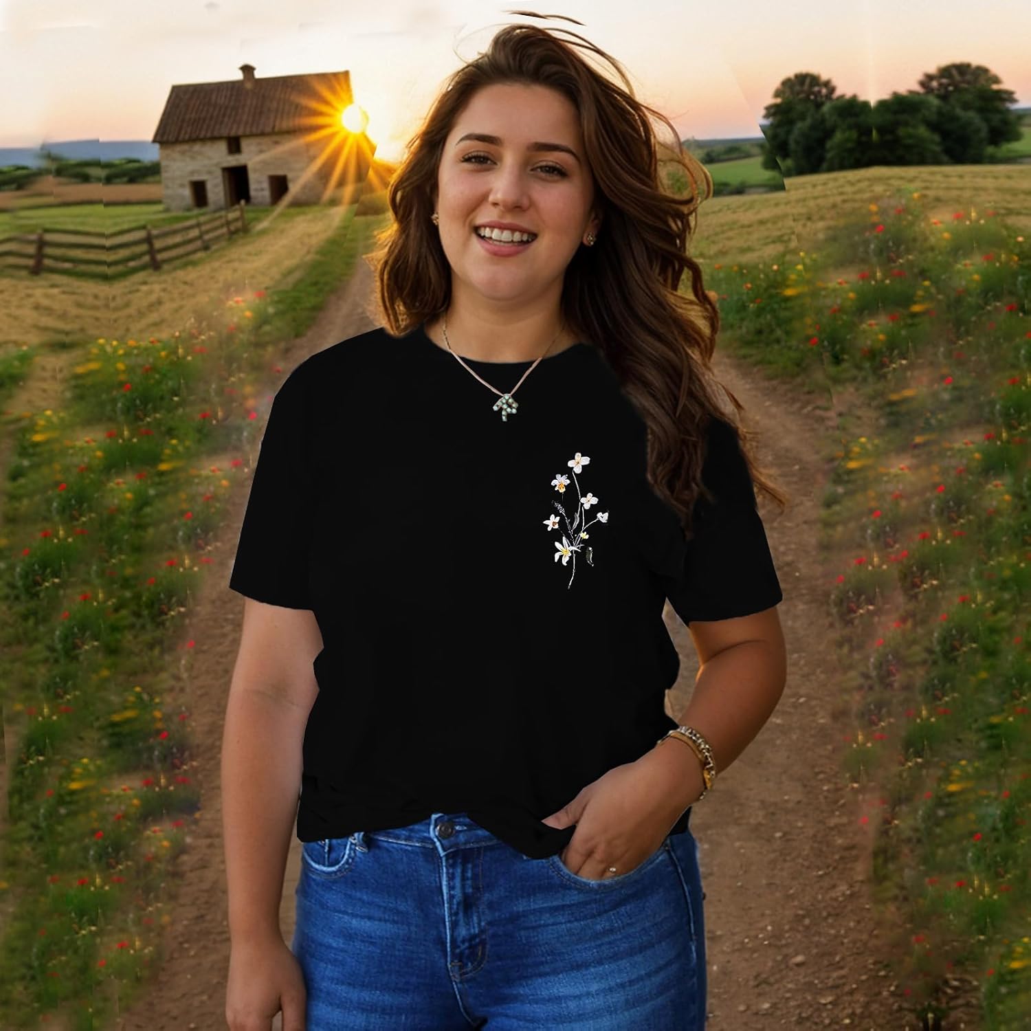 Women's Boho Flower T Shirt Vintage Floral Graphic Loose Tees Casual Funny Wildflowers Printed Cute Tops - Image 5