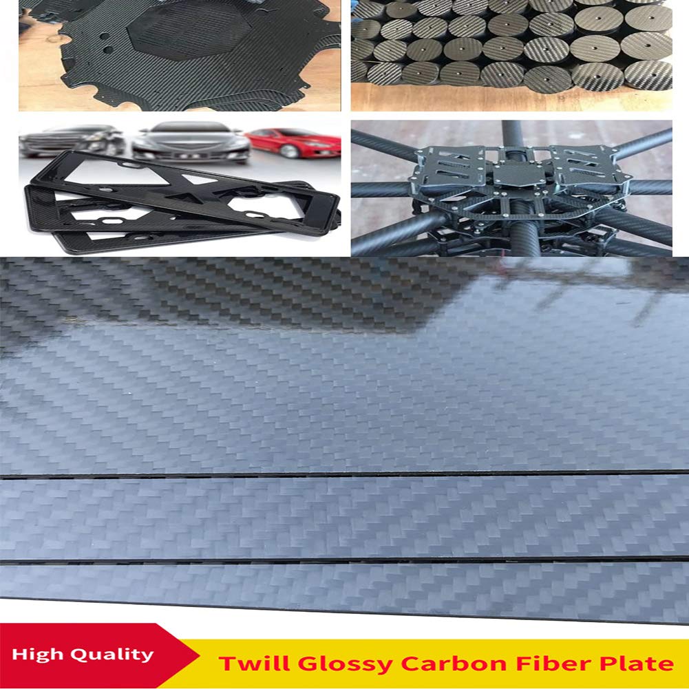 Plaque en fibre de carbone 4 mm x 200 mm x 600 mm, utilisation pour cadre de drone, etc. (tissage sergé, brillant)