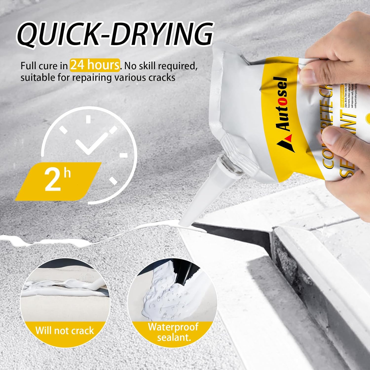 Cement Crack Filler, Concrete Crack Filler, Fast-Drying Driveway Crack Filler, Self-Leveling Caulking Sealan Effectively Repairs Cracks in Driveways, Sidewalks, and Window Sills -4 Pack, White