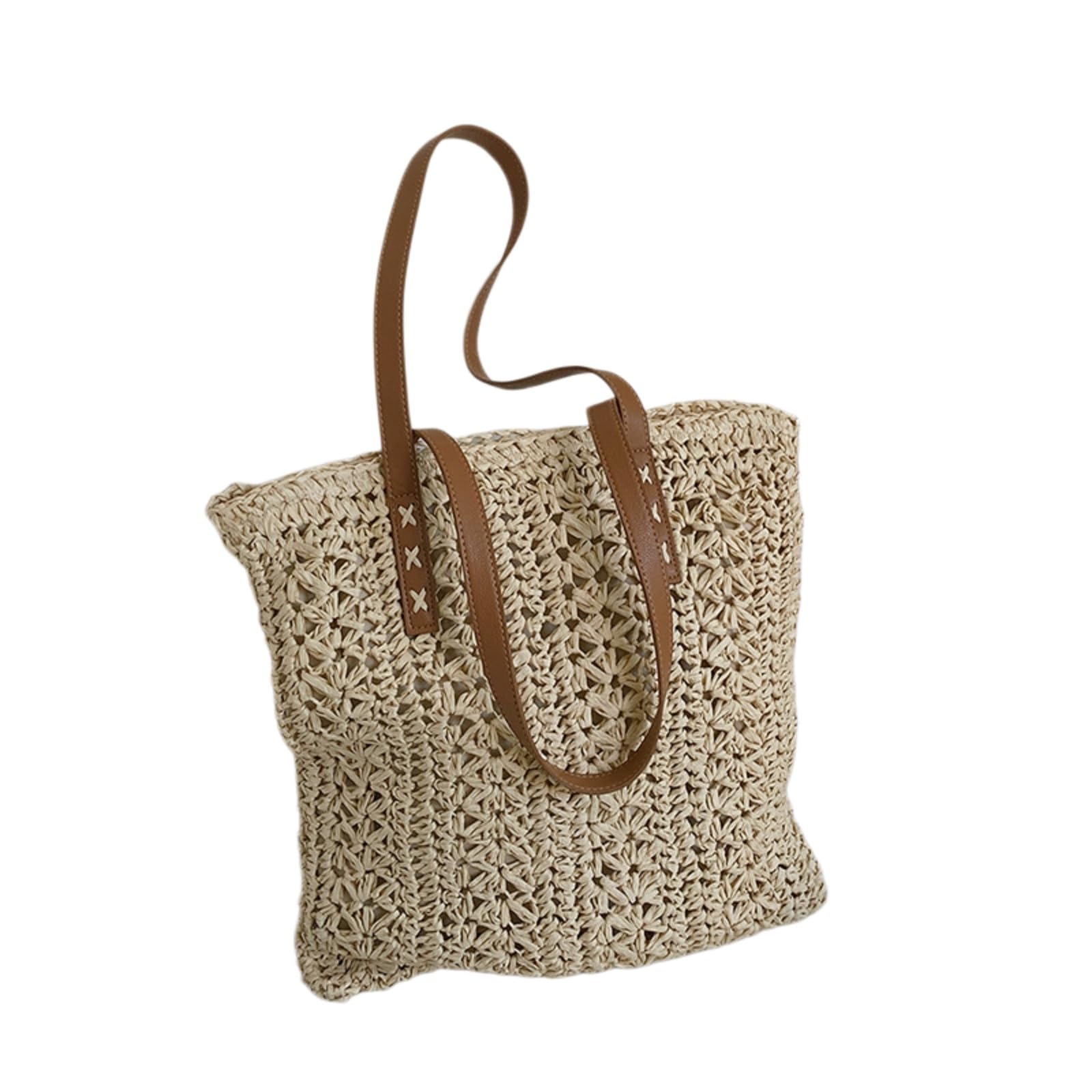 Beauty Case Casual Donne Cavo Tessuto Tote Borsa, Borsa A Tracolla Leggera di Paglia con Stile Naturale Raffia per L'indossamento Giornaliero Estivo
