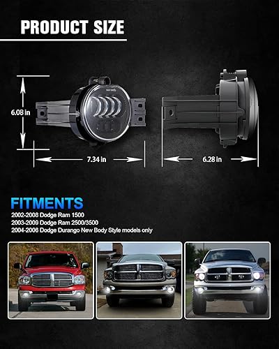 Miniatura 6 de BICYACO Nueva versión LED antiniebla compatible con Dodge Ram 1500 2002-2008 Dodge Ram 2500/3500 Pickup Truck 2003 2004 2005 2006 2007 2008 2009-1