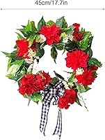 Vista 8 de Firlar Corona de flores artificiales de geranio, corona de puerta de geranio falso, corona de primavera y verano con hojas verdes para puerta