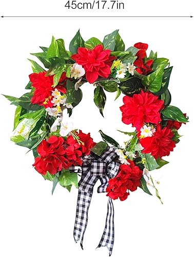 Miniatura 8 de Firlar Corona de flores artificiales de geranio, corona de puerta de geranio falso, corona de primavera y verano con hojas verdes para puerta