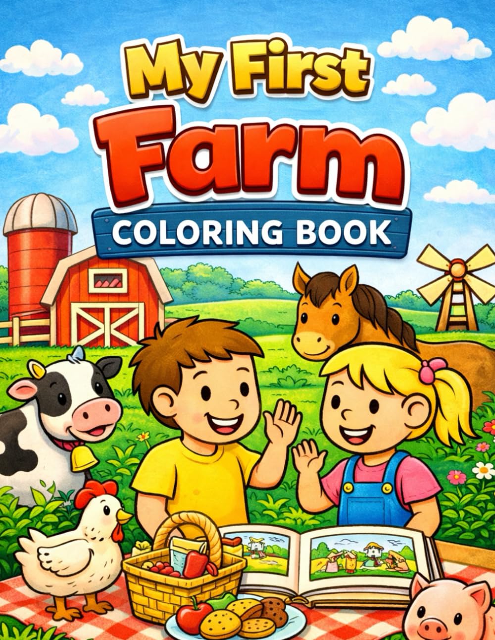 My First Farm Adventure Coloring Book for Kids Ages 4–7: Cute Farm Scenes with Children, Farmer, Animals & Simple Coloring Pages