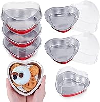 Vista 1 de Nuogo Moldes de papel de aluminio de 5 pulgadas con forma de corazón para pasteles con tapas transparentes de 7.6 fl oz/7.92 onzas, molde desechable