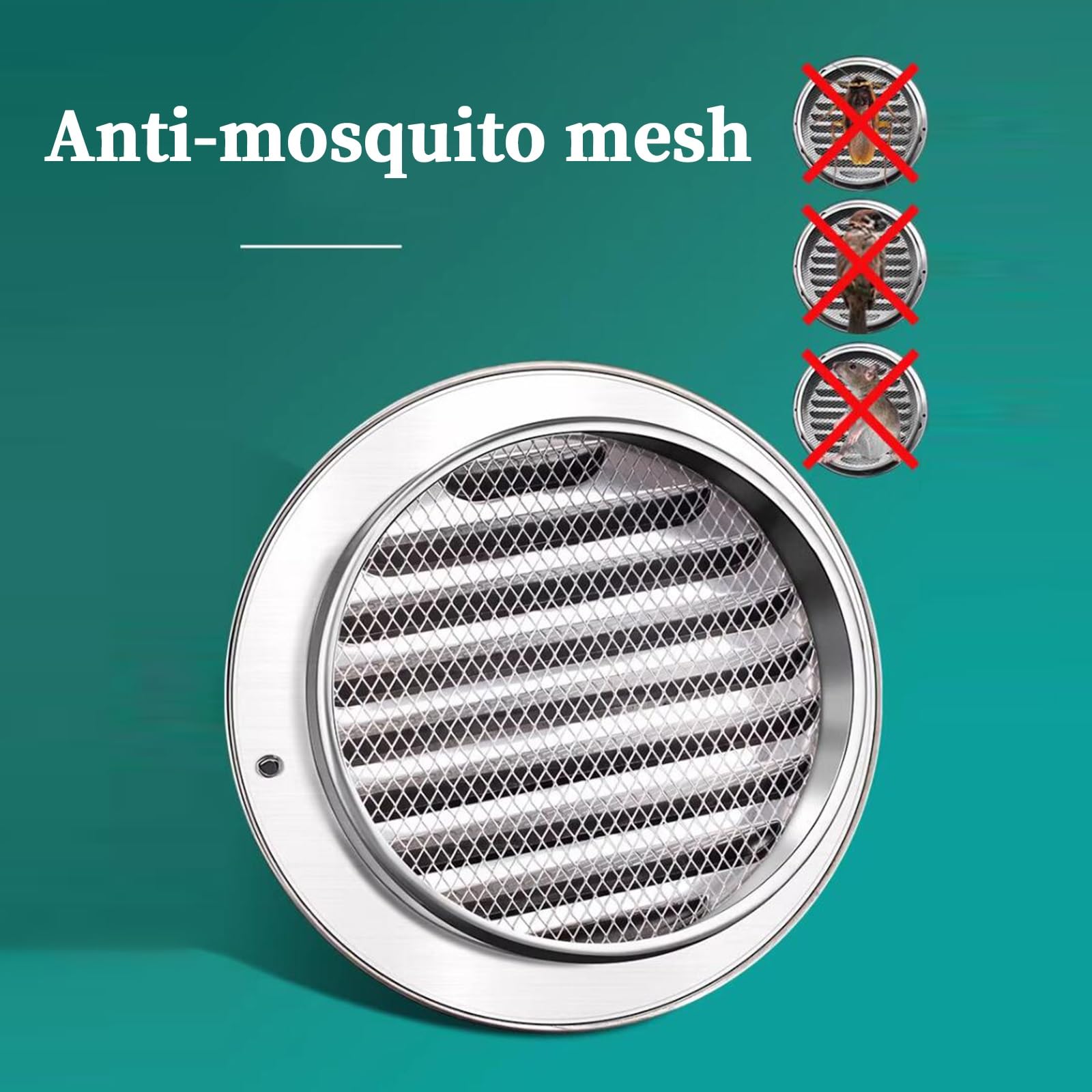 Rejilla de ventilación de acero inoxidable con mosquitera, rejilla de salida redonda de nariz tora, cubierta de ventilación para instalación en pared