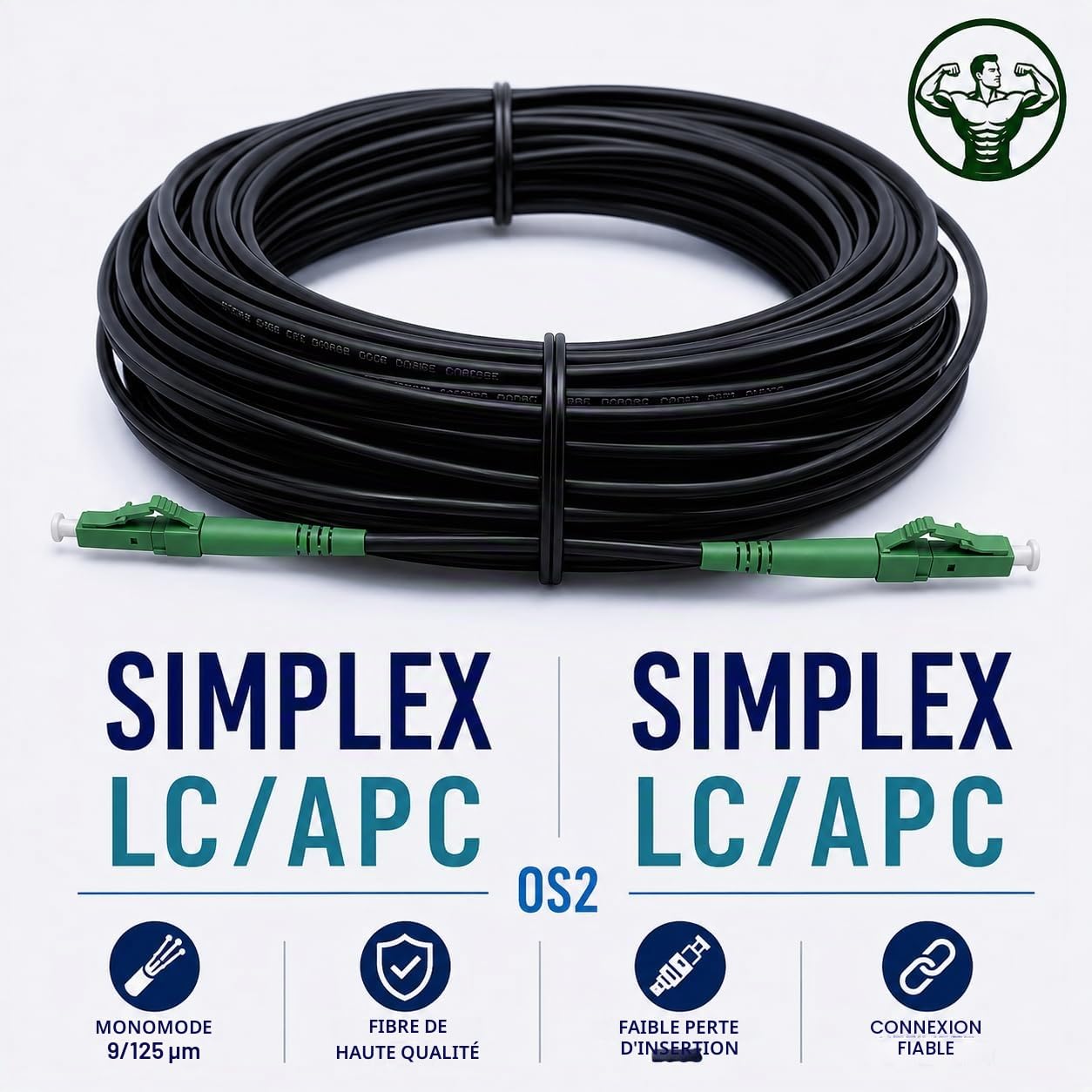 Elfcam® - Câble à Fibre Optique en Acier Blinde LC/APC à LC/APC Simplex Monomode LSZH (200M)