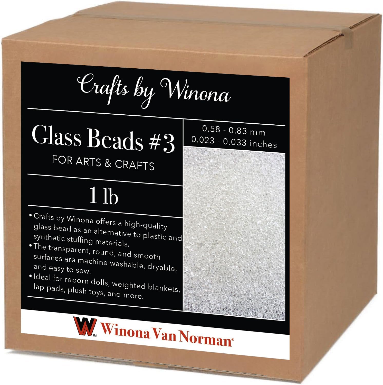 Winona Van Norman Size 3 Glass Bead Weighted Filler (.6-.8mm) 1 lb - Extra Fine Sand-Like Micro Spheres for Weighted Blankets, Sensory Crafts & Camera Bean Bags - Machine Washable Ballast