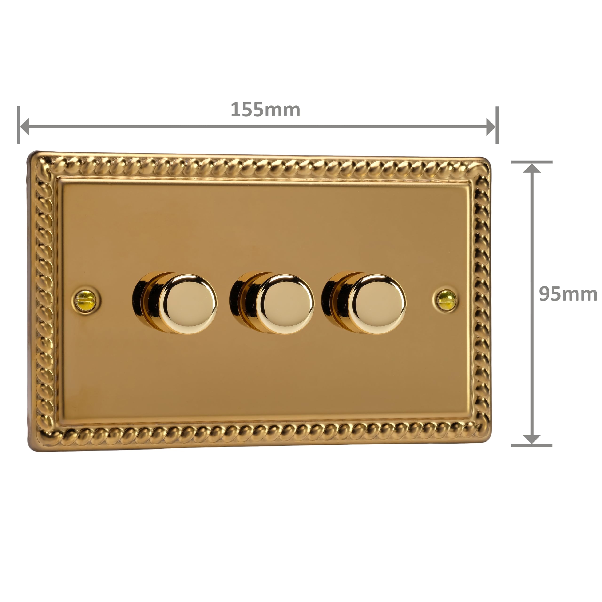 Varilight Interruttore dimmer LED in ottone georgiano, serie V-Pro, 3 uscite (doppio), 1 o 2 vie, 300 Watt (bordo finale)