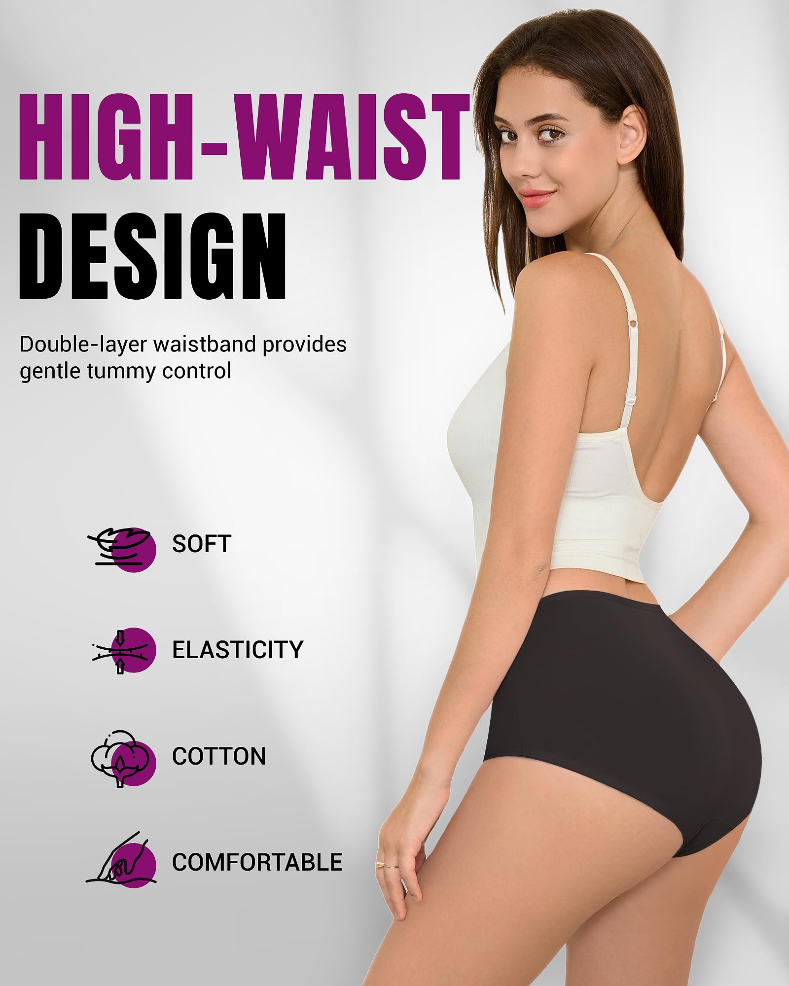 TANSTC Mutande Slip Donna Cotone Vita Alta Culotte Donna Comode Elasticizzato Sexy Intimo, Pacco da 5