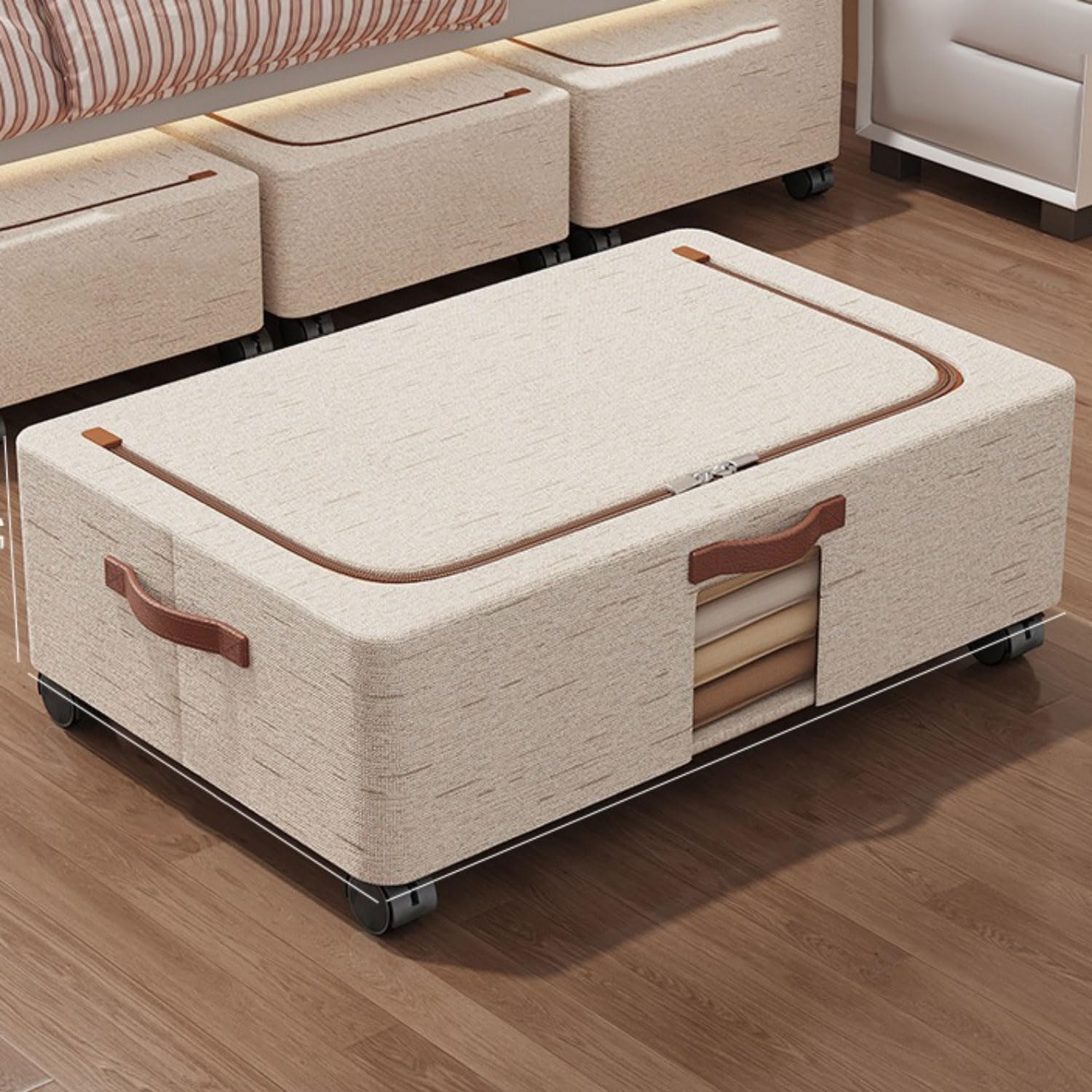 2 Piezas Cajas Almacenaje Ropa con Ruedas Almacenaje Bajo Cama Organizador De Canape Plegable Bolsas para Guardar Ropa con Mango Reforzado Caja Organizador Armario para Edredón Manta Zapatero