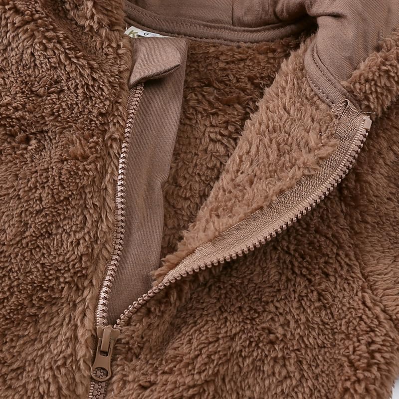 Verve Jelly Combinaison d'hiver à fermeture éclair pour bébé nouveau-né garçon fille oreilles et pieds d'ours sweat à capuche combinaison d'hiver en polaire chaude vêtements