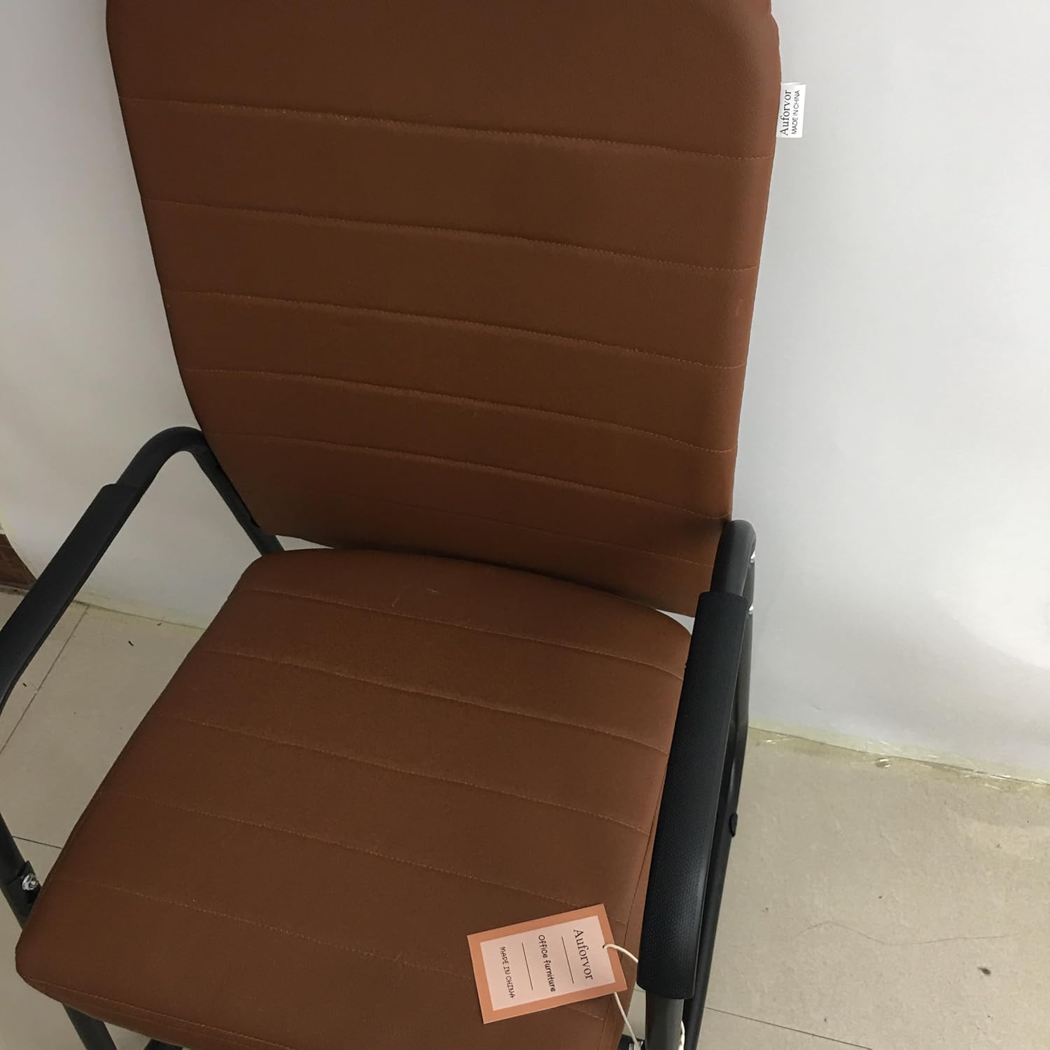 Auforvor Office furniture – Brown Upholstered Leather Visitor Chair with Sled Base