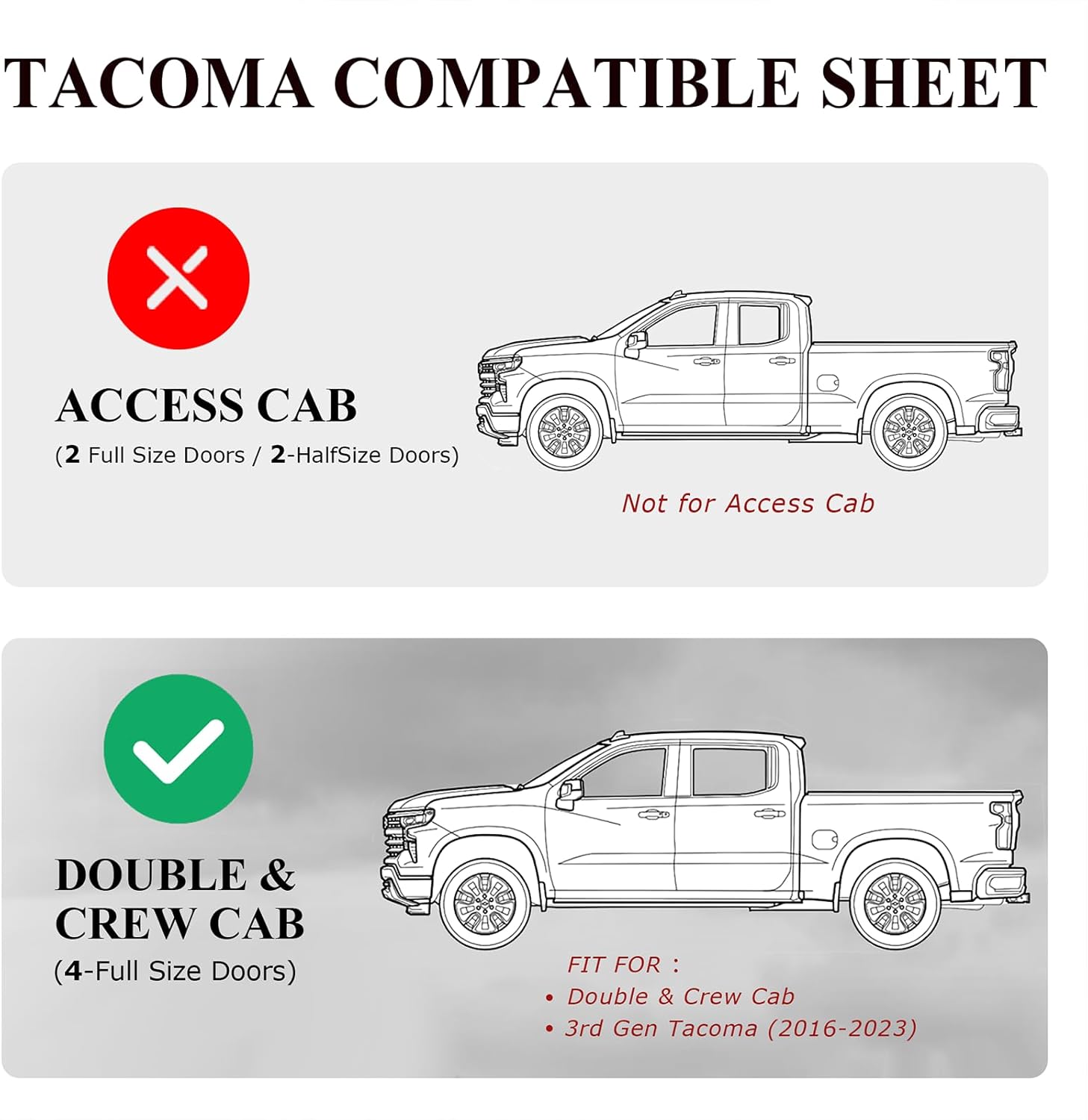 Exterior Side Door Strip Protector Custom Fit for Tacoma Gen 3rd (2016-2023) Crew & Double Cab - Carbon Fiber Black - Quality Adhesive, for Tacoma Accessory