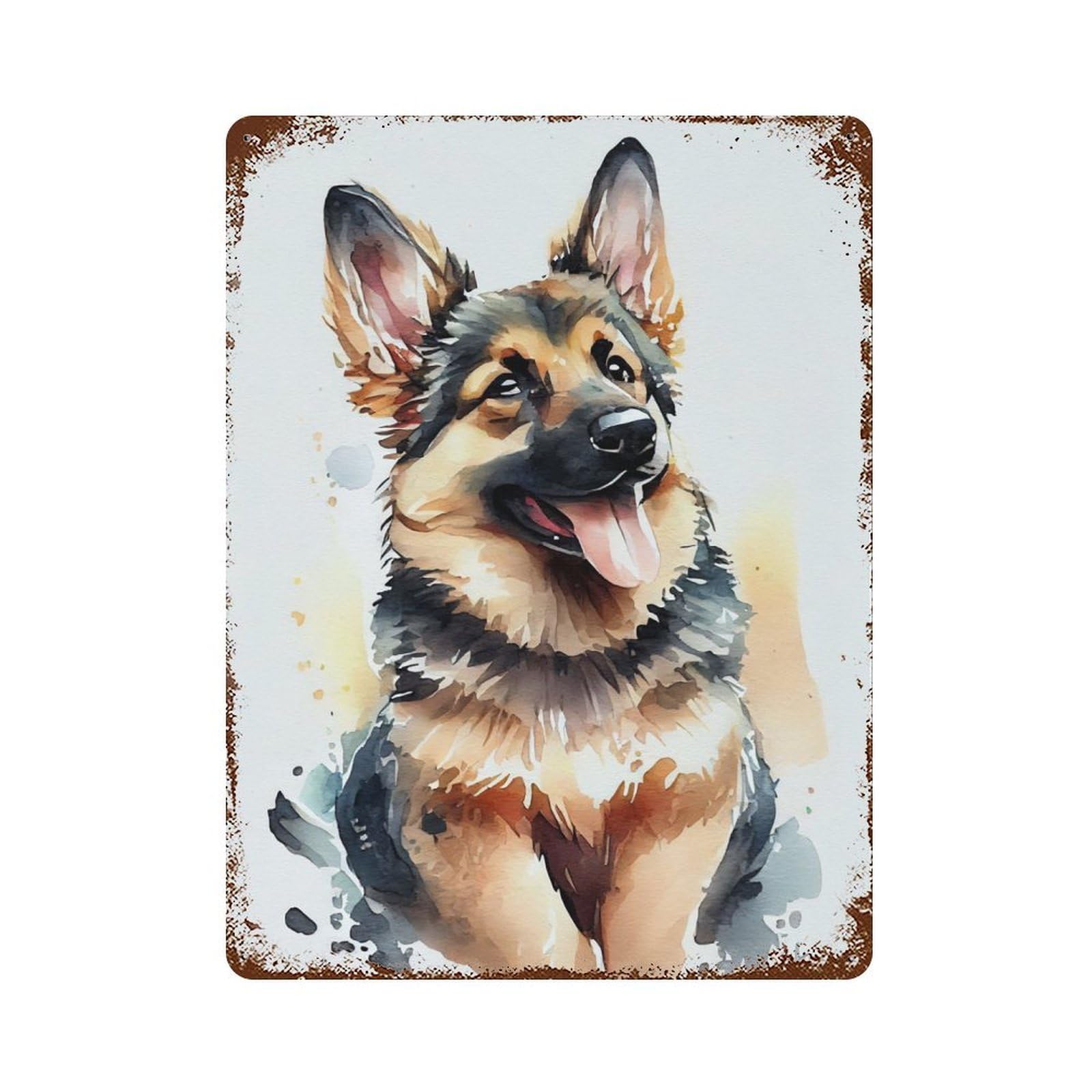 Garage Style German Shepherd Cute Rust Effect Tin Sign 15.7"x11.8", Classic Wall Plaque for Bar And Workshop