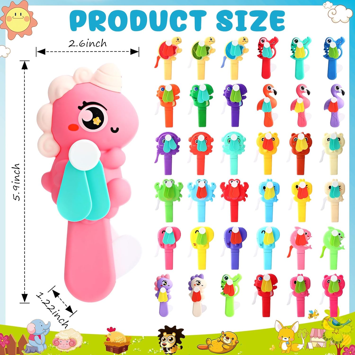 38 Pcs Mini Portable Fans Bulk Cute Summer Party Favors Handheld Press Manual Cooling Animal Fans for Outdoor Pool Birthday Gifts