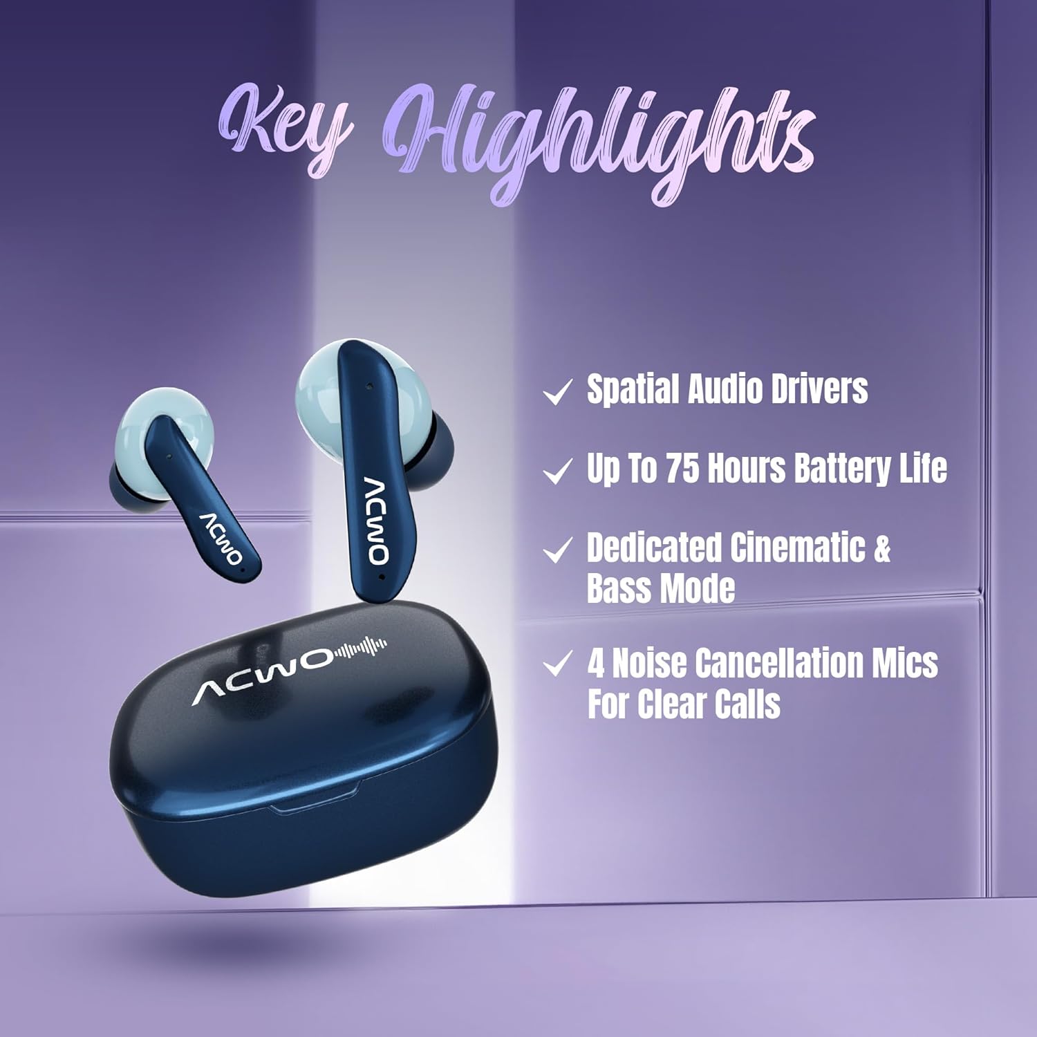 ACwO Dwots 111 earbuds connected to a smartphone via Bluetooth 5.4.