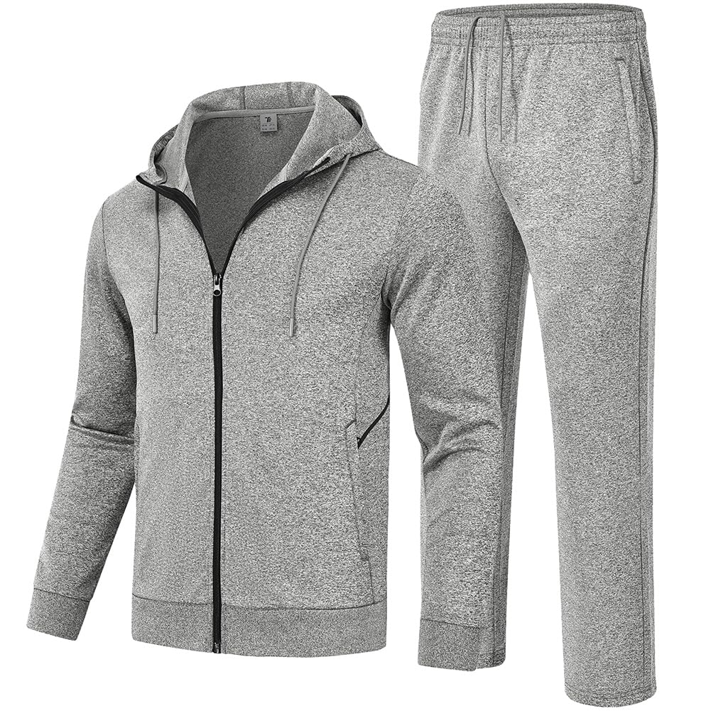 Gopune Tuta da uomo, set da 2 pezzi, con cappuccio, zip intera, per atletica, jogging, a maniche lunghe, abbigliamento sportivo casual