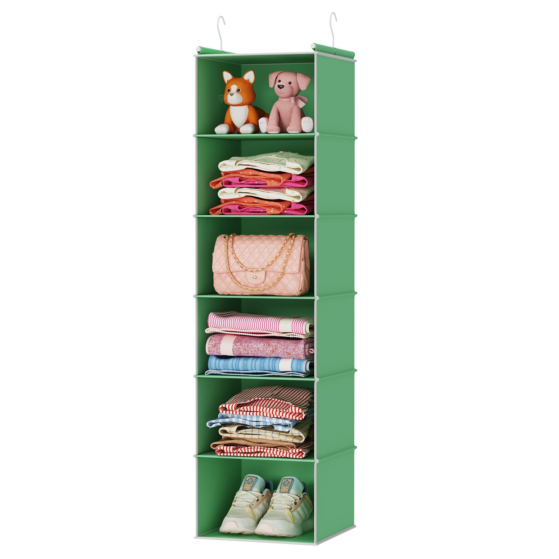 MAX Houser 6 Tier Hanging Closet Organizer with 2 Sturdy Hooks, Green