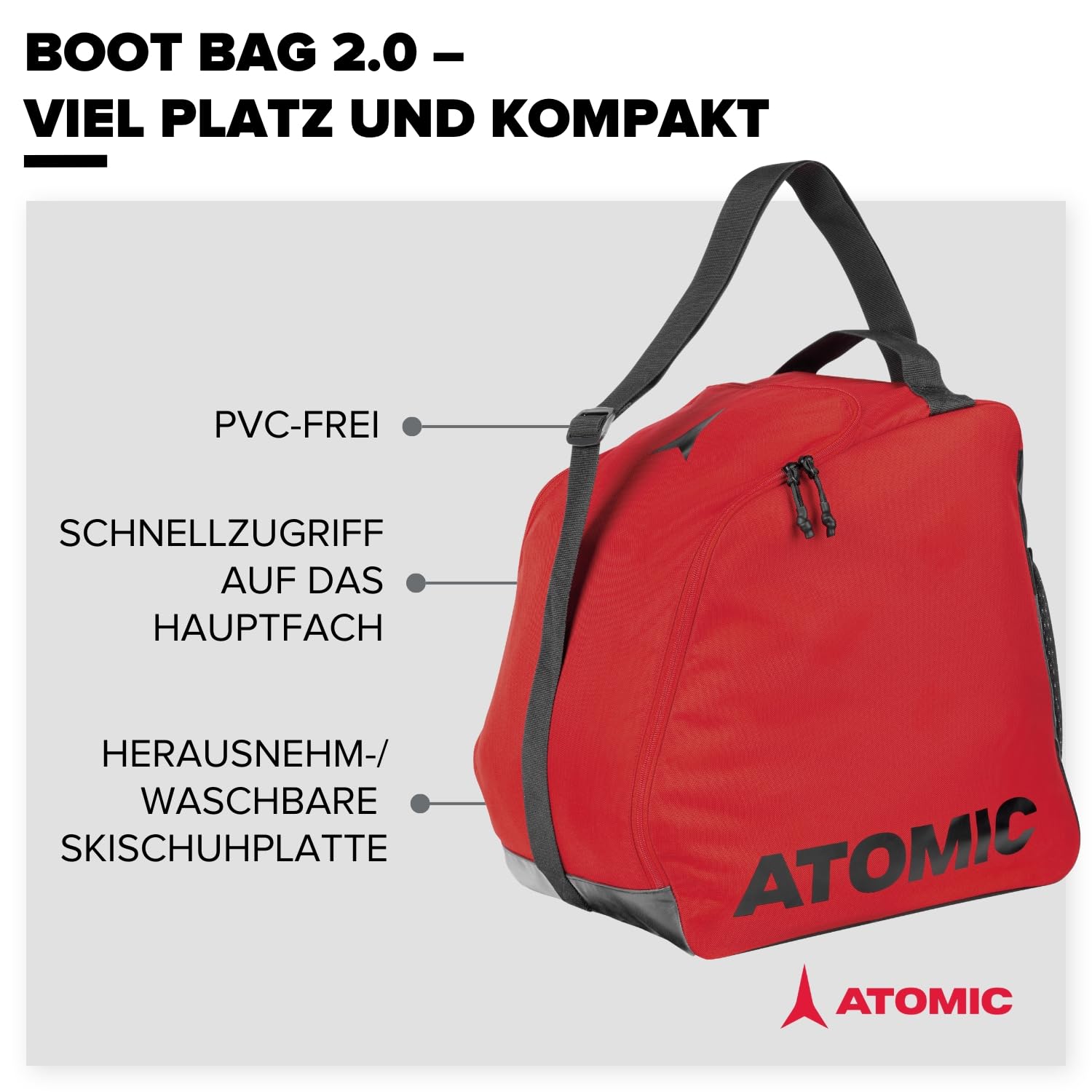 Atomic Boot Bag 2.0 - Robuste Skischuhtasche - Extra Zubehör-Fach - Junior Performance Shell für mehr Stabilität - Mit herausnehmbarer Skischuhplatte
