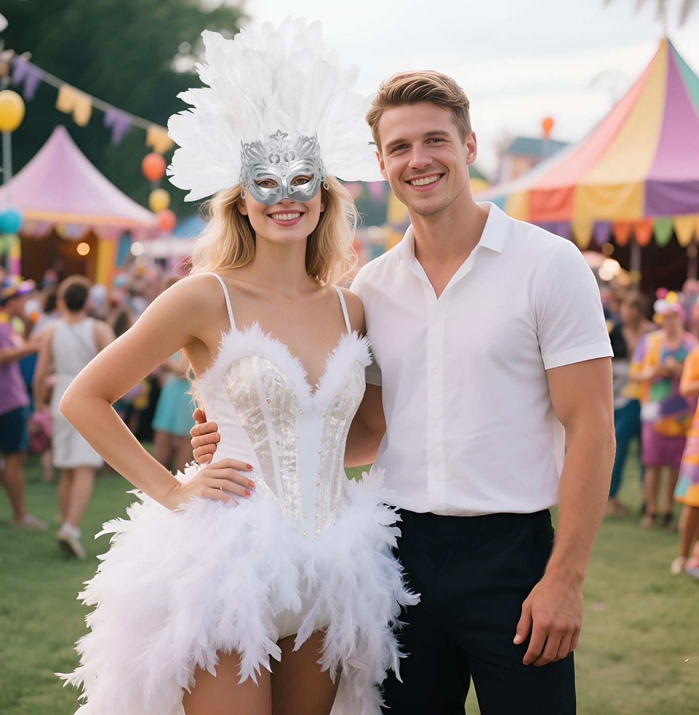 Green Feather Masquerade Mask Headwear Carnival Headpiece Showgirl Cosplay Accessories for Women - Image 2