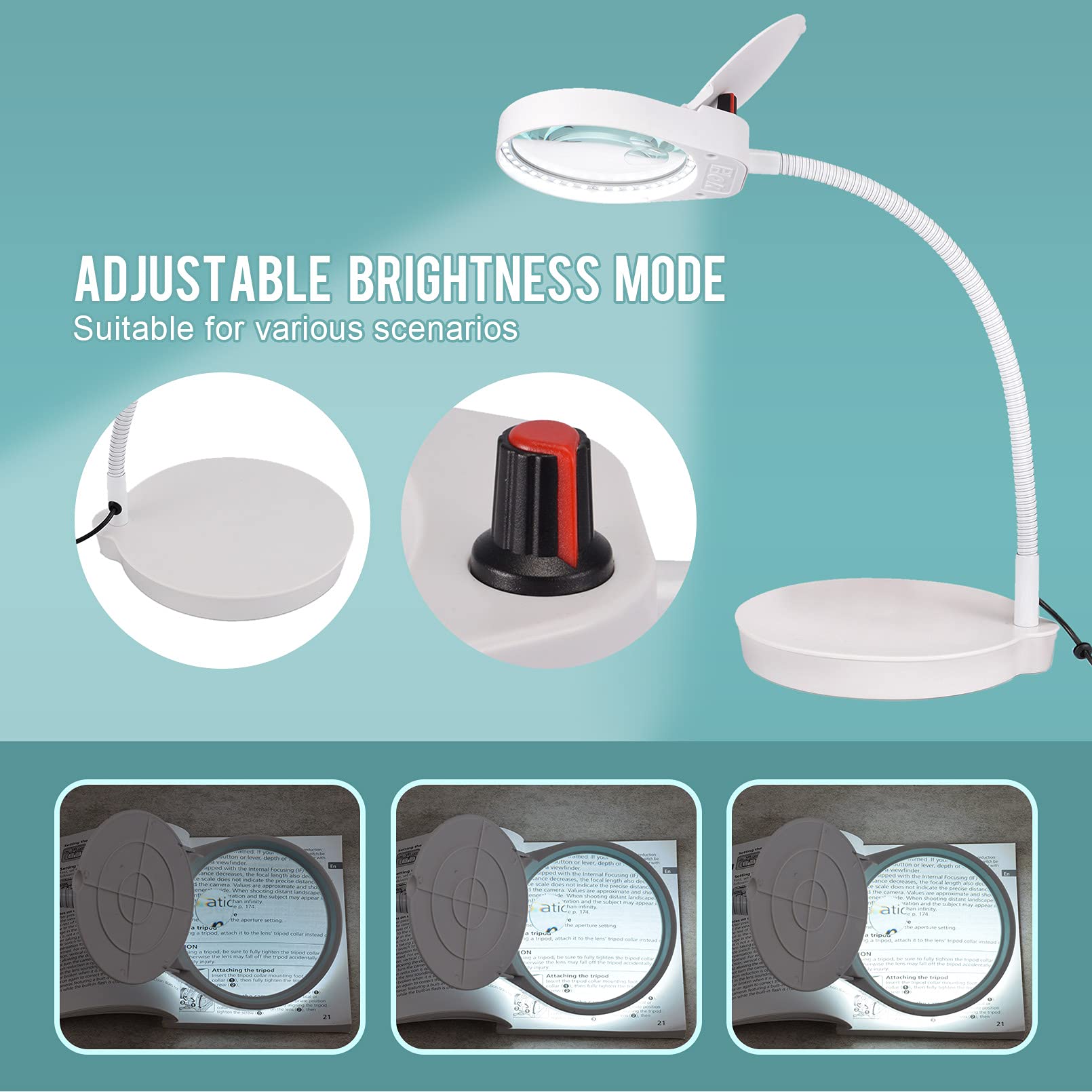 Lampada Con Lente D'Ingrandimento Jubor 10X/8X - 72 LED Dimmerabili Per Lettura E Lavori Di Precisione