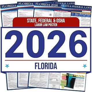 2026 Florida State and Federal Labor Law Poster - OSHA Workplace Compliant - Mandatory Regulations Posting for Employees - Required Compliance Posting 17" x 40" Laminated (English Pack of 3)