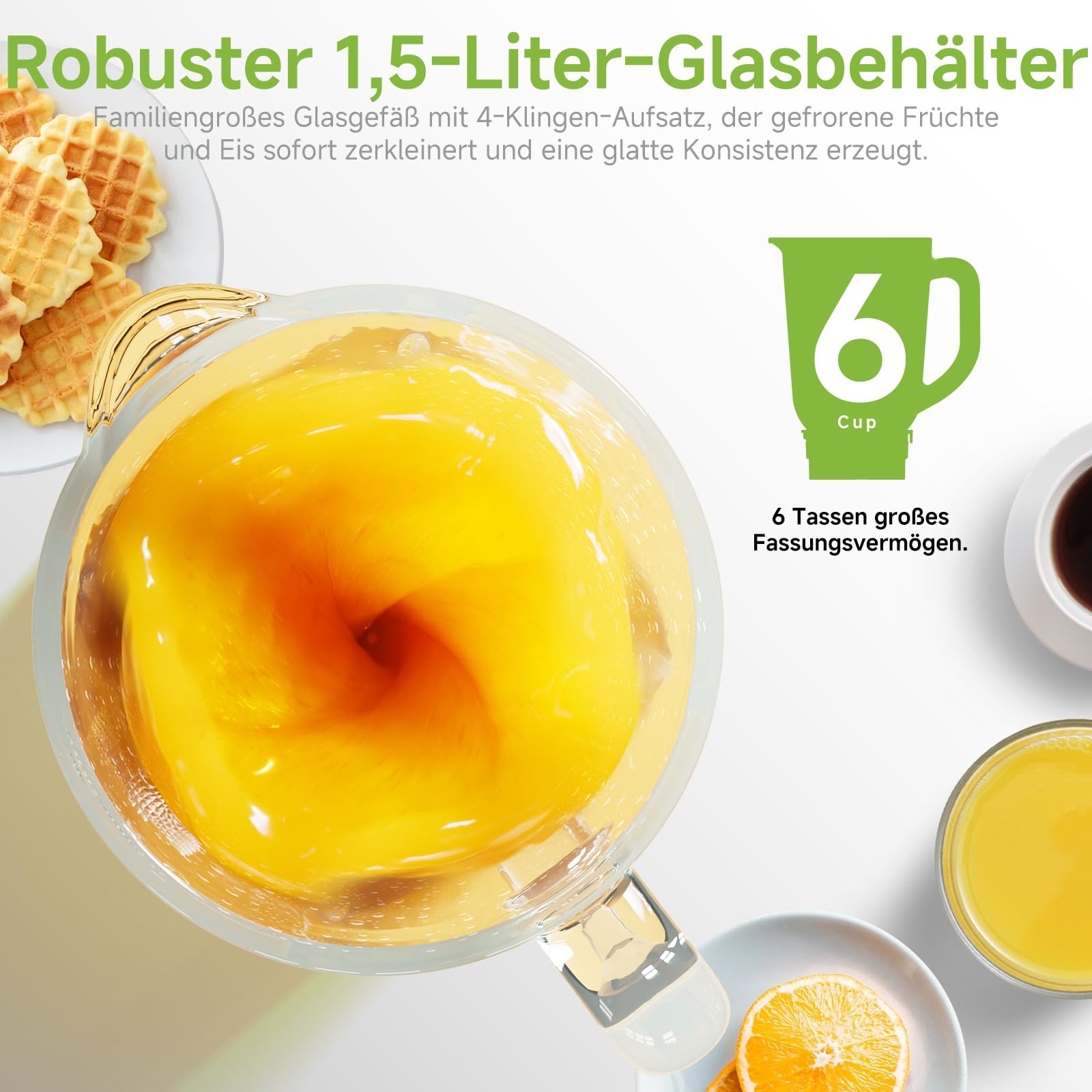 Biolomix Smoothie Maker, 1300 W, 1,5 l, mikser stojący | Z ostrzem ze stali nierdzewnej, nadaje się do koktajli, koktajli mlecznych, sosów (TB003)