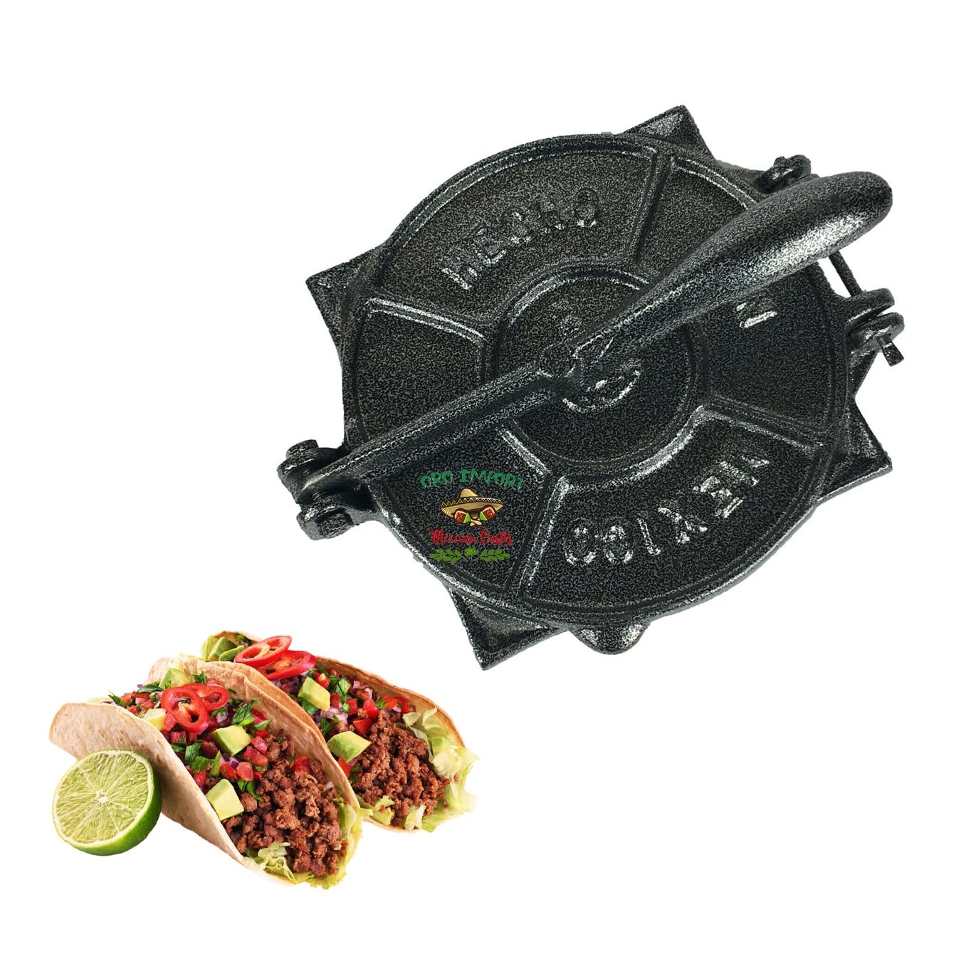 Oro Import Black Tortilla Press Maker, Cast Iron Tortilladora, 7.5