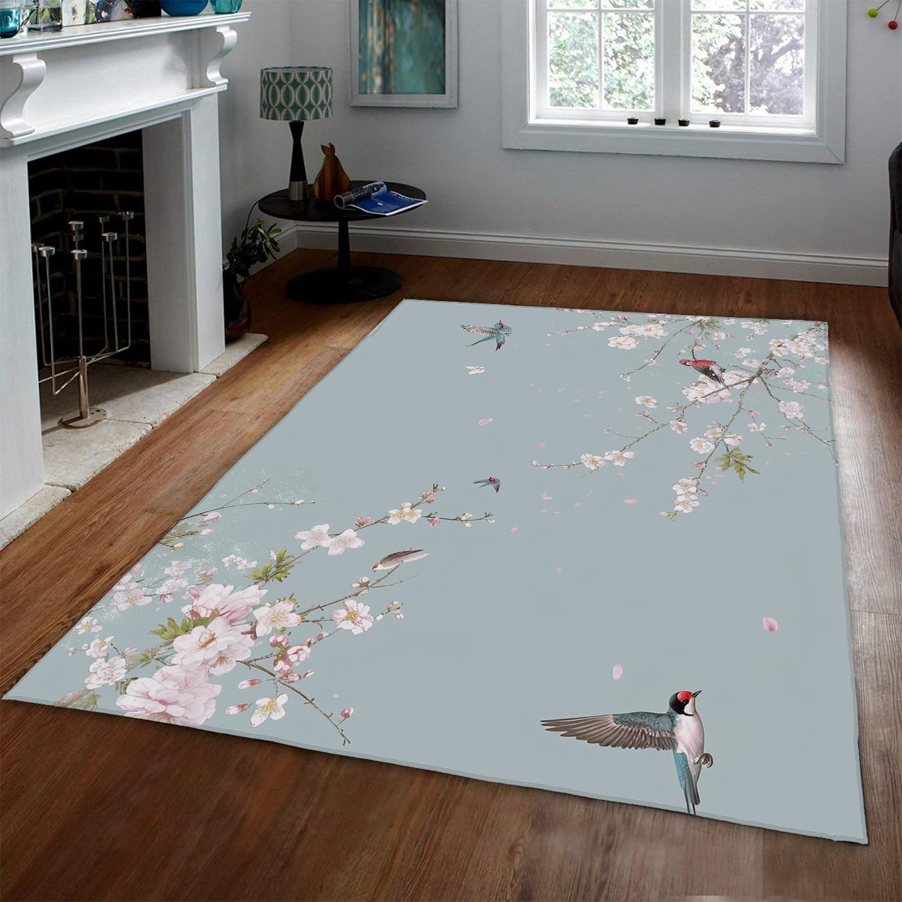 Tapis de salon fin à fleurs 180x210 cm lavable pour cuisine et bureau