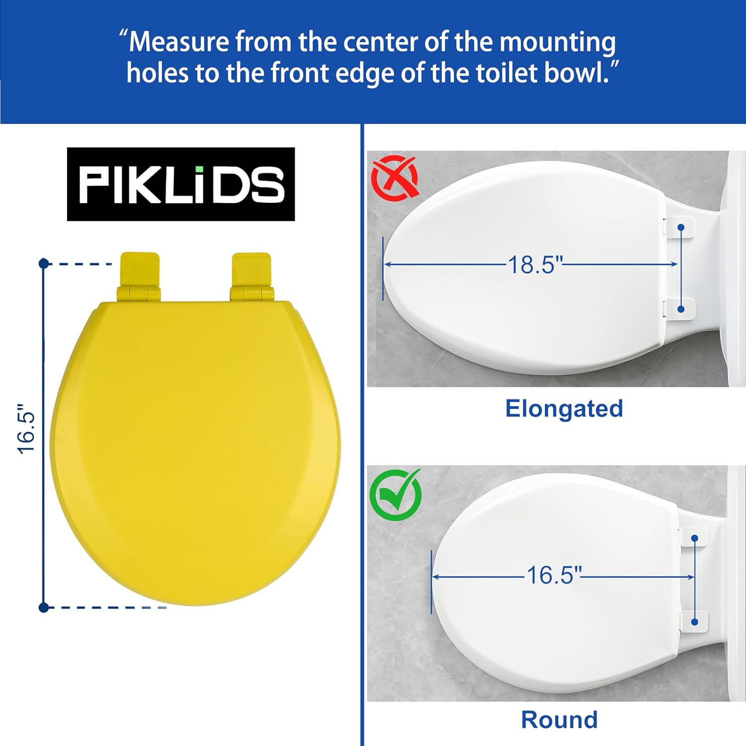 Toilet Seat, Slow Close, Soft Touch, Ultra-Smooth Matte Finish (No Orange-Peel Texture), Premium Moulded Wood, Quick Release, PIKLiDS (Yellow, Round)