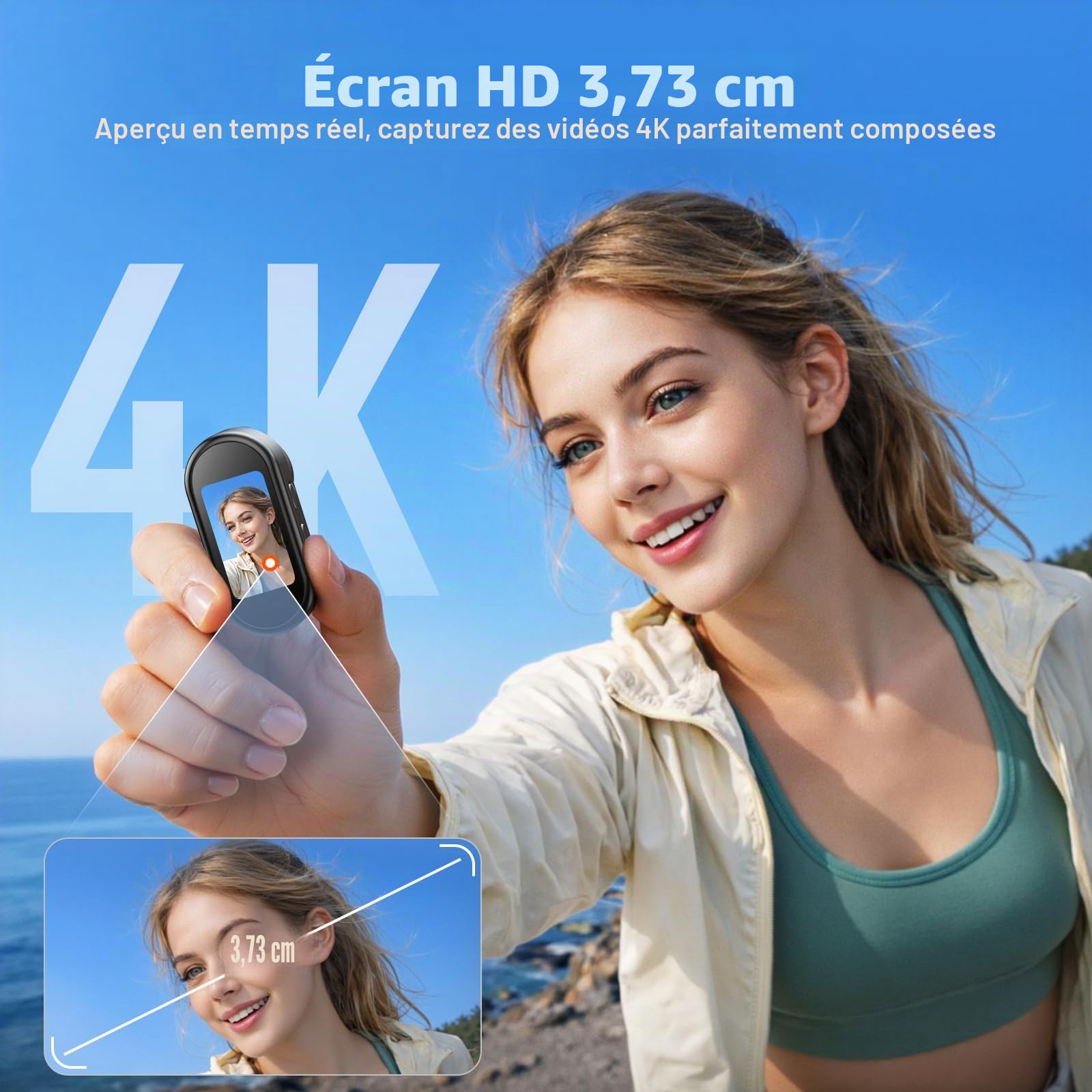 Caméra Sport 4K Bodycam POV avec Carte 64 Go, Action Cam WiFi Ultra-compacte avec écran 1,47", Mini Caméra Corporelle Camescope Portable à Fixation magnétique pour TikTok, Youtube, Vlogging