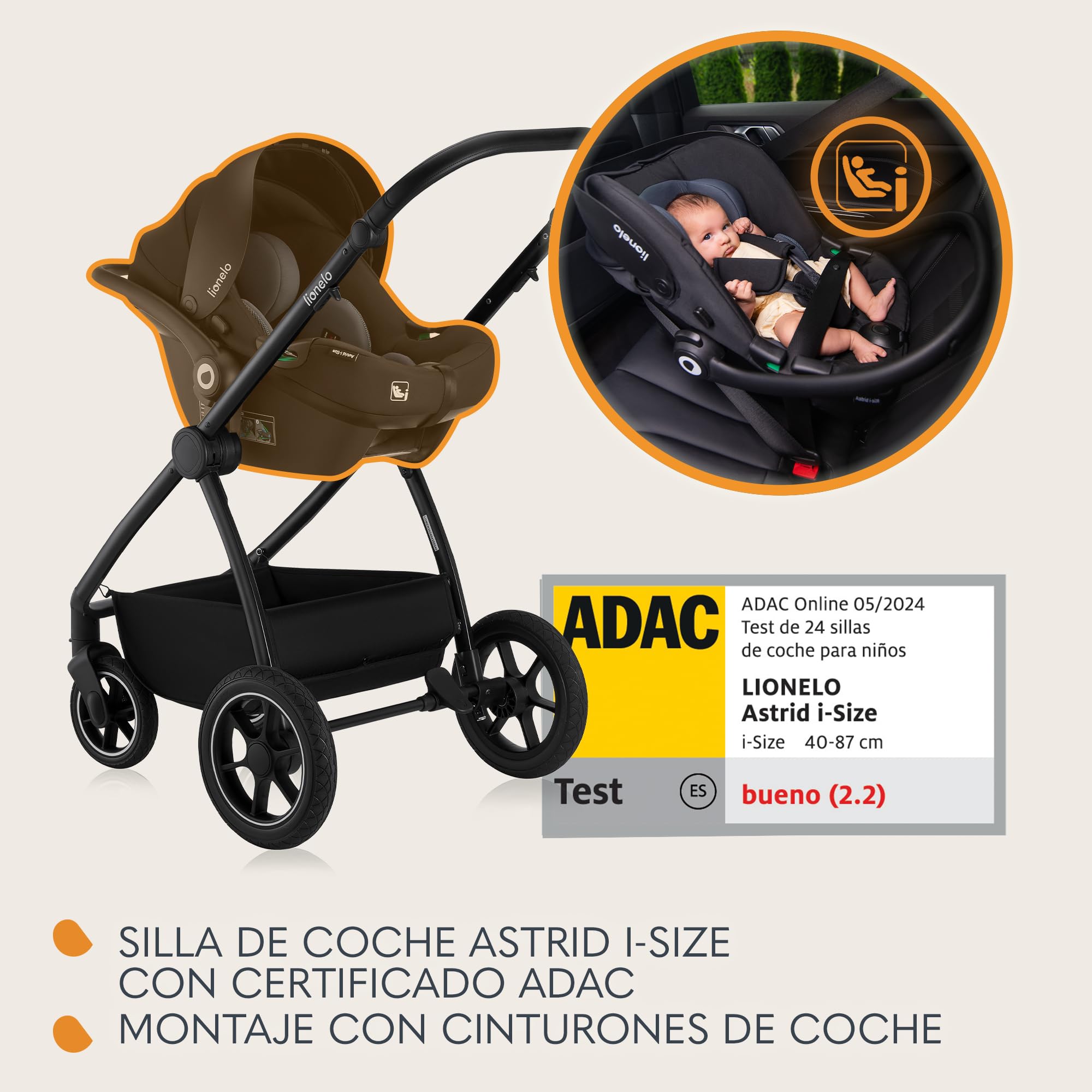 LIONELO MERIL 3 en 1 Cochecito de Bebé Multiusos 0-48 Meses Hasta 22 kg, Capazo hasta 9 kg, Silla de Coche Hasta 13 kg, Ruedas Todoterreno 360°, Suepensión Total, Capota XXL UPF50+ (Black)