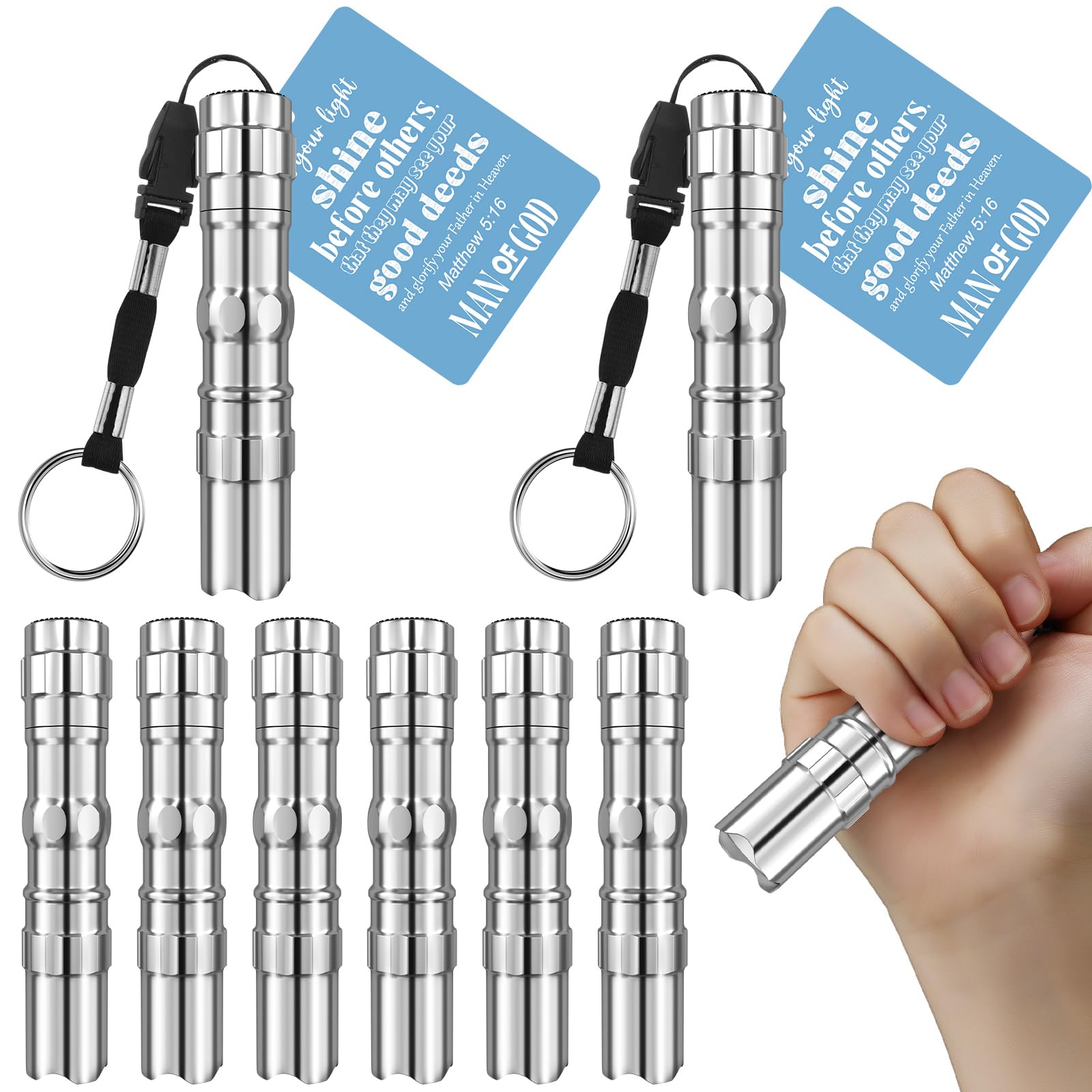 Tujoe 6 Sets Father's Day Christian Gift for Men Bulk Man of God Flashlight with Bible Verse Card Religious Illumination Themed Gifts Inspirational Keychains for Men Church,Not Include Battery