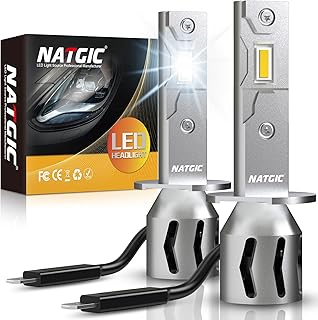 NATGIC H1 LED Direct Inserted Headlight Bulbs,80W 16000LM Xenon White Wireless Plug and Play with Fan Halogen Replacement, H1 LED Headlight Bulb, 1:1 Mini Size H1 LED Bulb for Fog Light Or DRL-2PCS