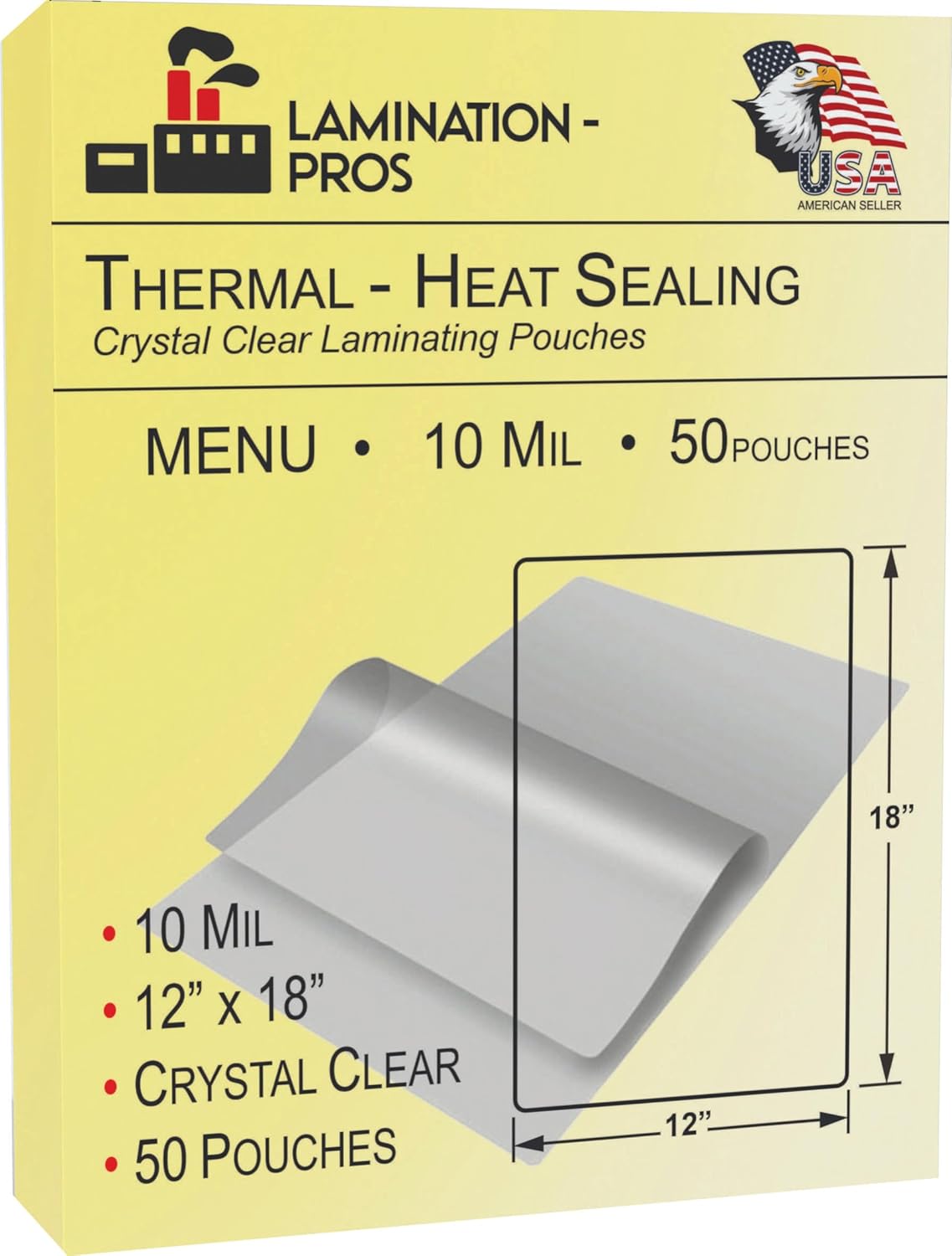 10 Mil Menu Laminating Pouches, 12" x 18" Menu Size, Thermal/Heat Seraling, Crystal Clear, Rounded Corners, Menu Protectors, Large Pouches - Thickness: 10 Mil - 12" x 18" - 50 Pouches
