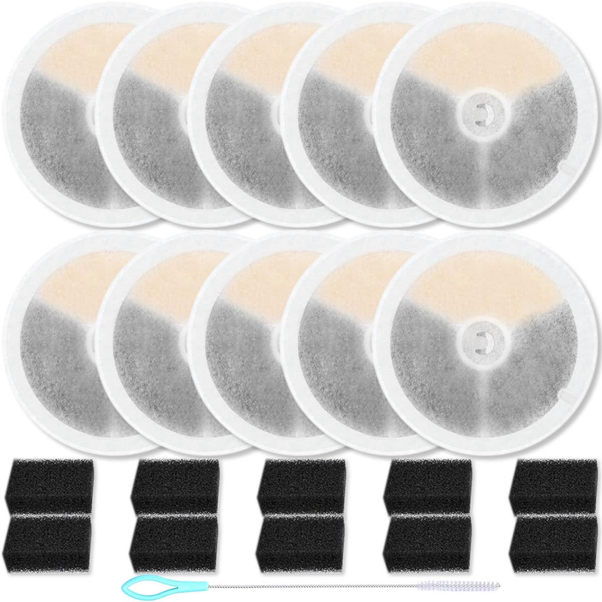 Acmerota 10 Pack Cat Fountain Filters for Petkit Eversweet Solo SE/Solo 2/3 Pro/3/2s Cat Drinking Fountain with 10 Sponge Filters 4 Layer Filtration High Efficiency Filtration