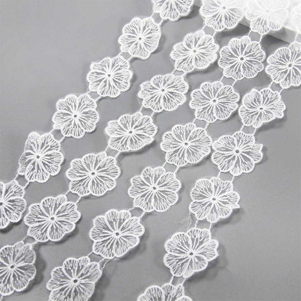 White Cotton Lace Trim Applique 5 Yards Sewing DIY Craft Flower Lace DIY Ribbon (January)
