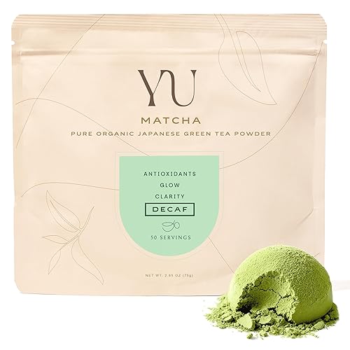 Yu Tea Organic Decaf Matcha Powder Ceremonial Grade, 50 Servings | Rich in Antioxidants & L-Theanine, Low Caffeine | Unsweetened Grade A Japanese