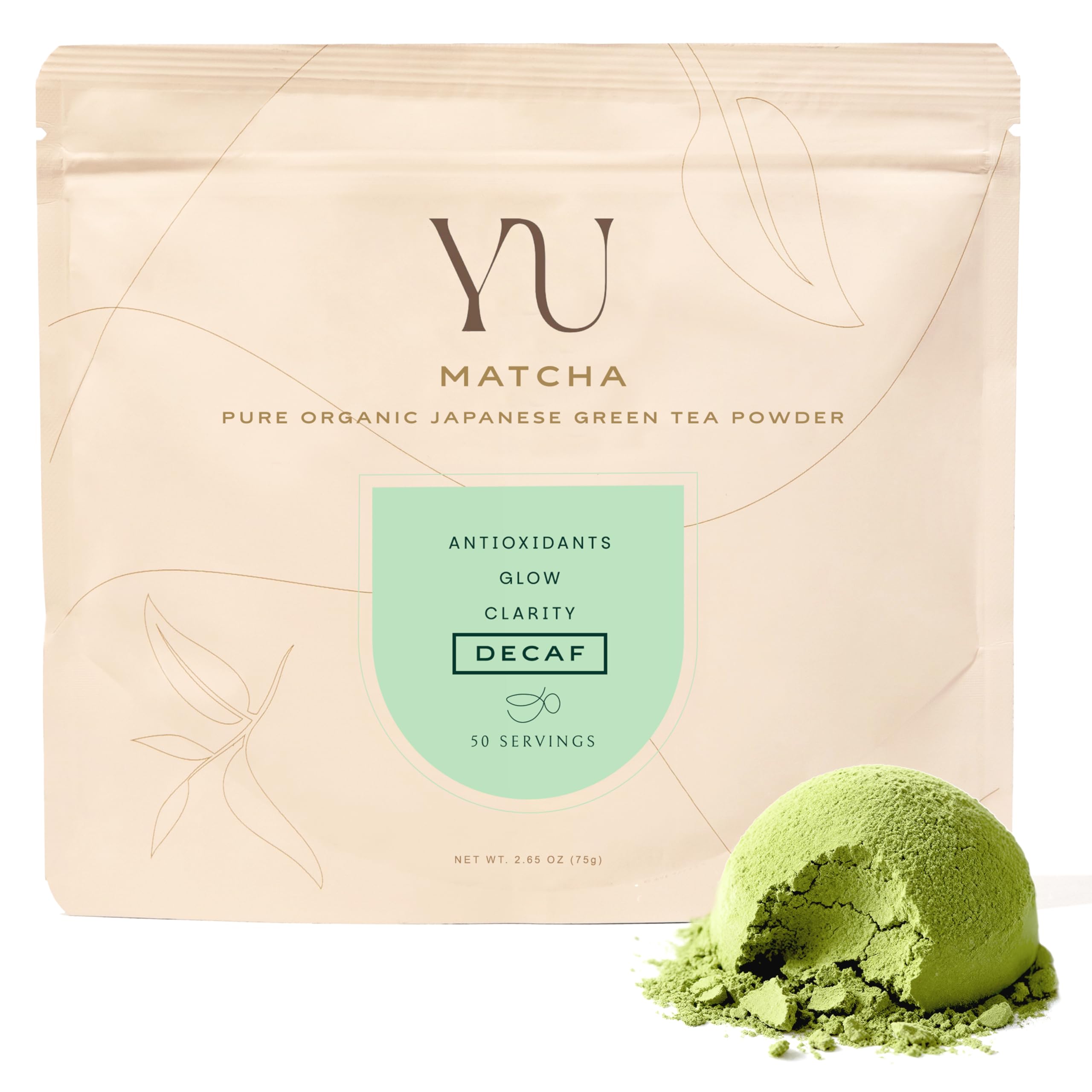 Yu Tea Organic Decaf Matcha Powder Ceremonial Grade 50 Servings Rich in Antioxidants L-Theanine Low Caffeine Unsweetened Grade