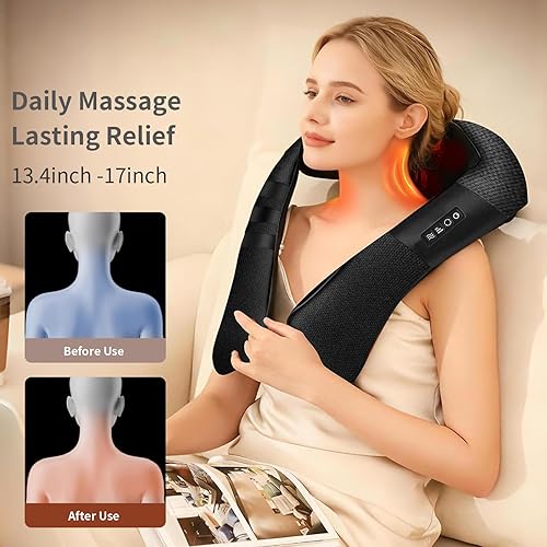 Miniatura 6 de Masajeador de cuello y espalda, masajeador de cuello y hombros con calor, masajeadores de hombro para aliviar el dolor de tejido profundo,