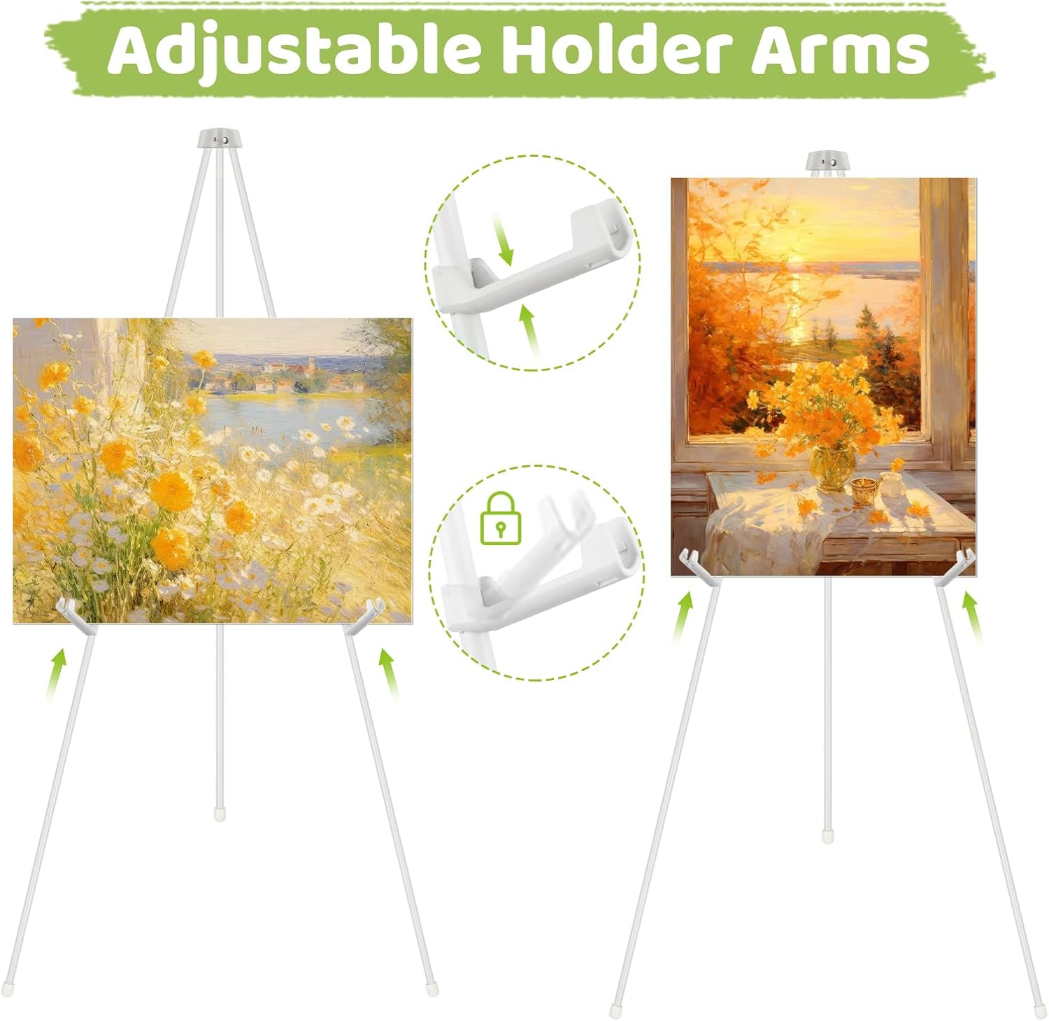 6 Pack 63 Inch Easel Stand for Display, White Easel Stand for Sign, Portable Foldable Aluminum Alloy Easels, Folding Easel for Signs Wedding Logos, Arts, Painting, Adjustable Floor Easels