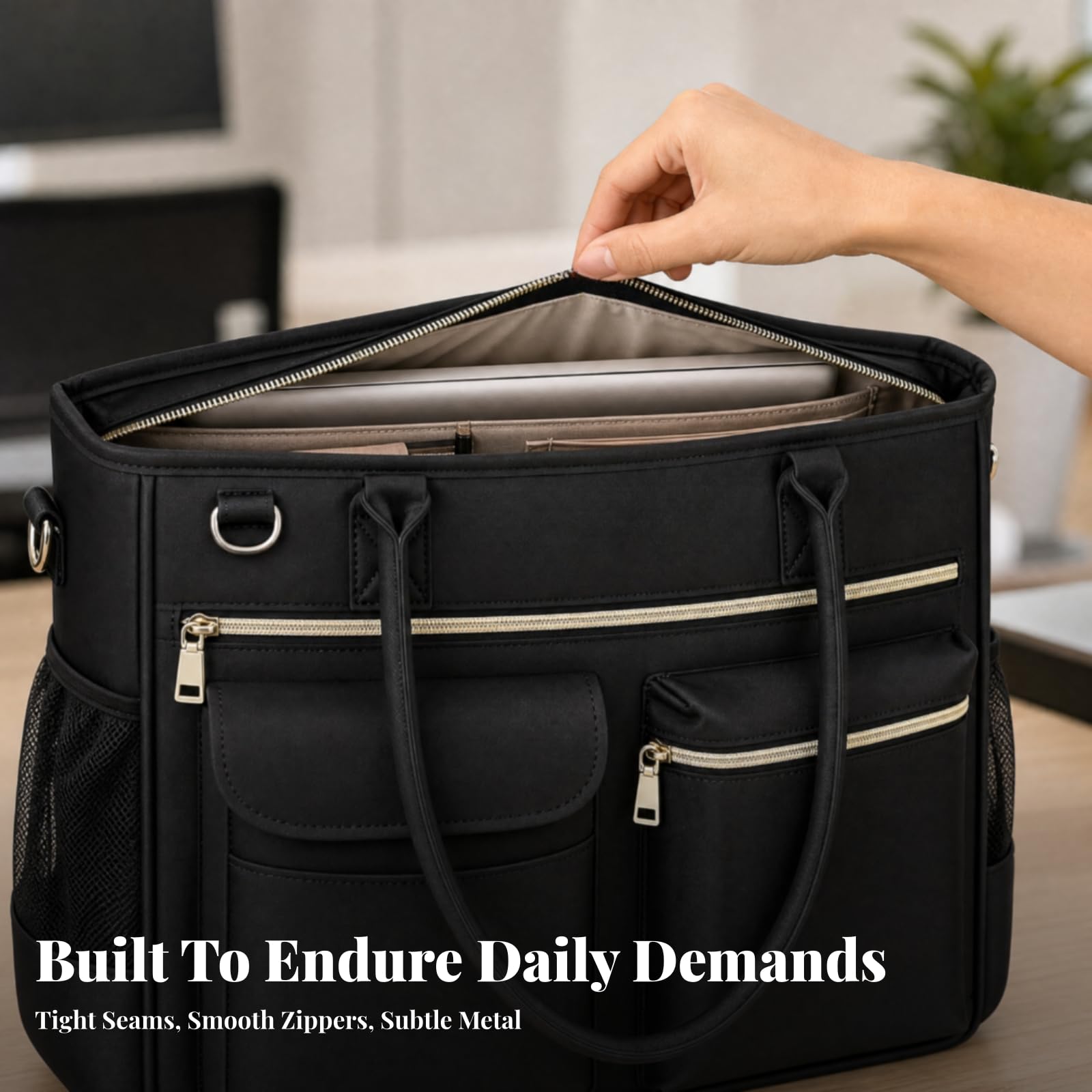 Amagogo Laptoptasche mit Reißverschlussfach strukturiert Polyester-Tote-Tasche Arbeitstasche mit mehreren Taschen für Berufstätige, Pendeln, Arbeitsweg