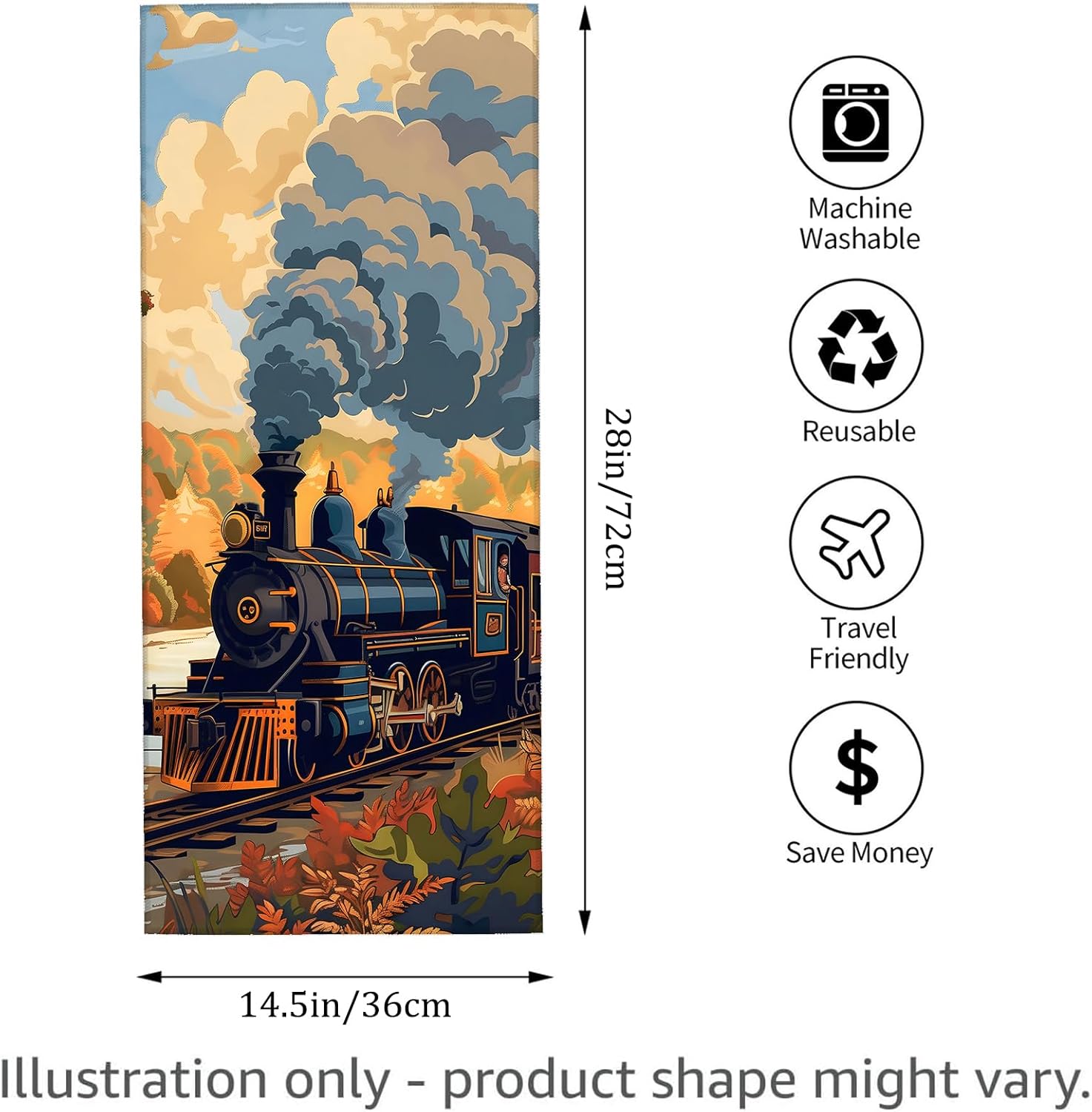 Vintage Train Steam Hand Towel for 2 Pack,Bath Hand Towels for Bathroom Decorative Soft Absorbent Dish Towels for Kitchen, Gym, Hotel, Spa, Sport Home Decor Gifts, 14.5x28 Inch