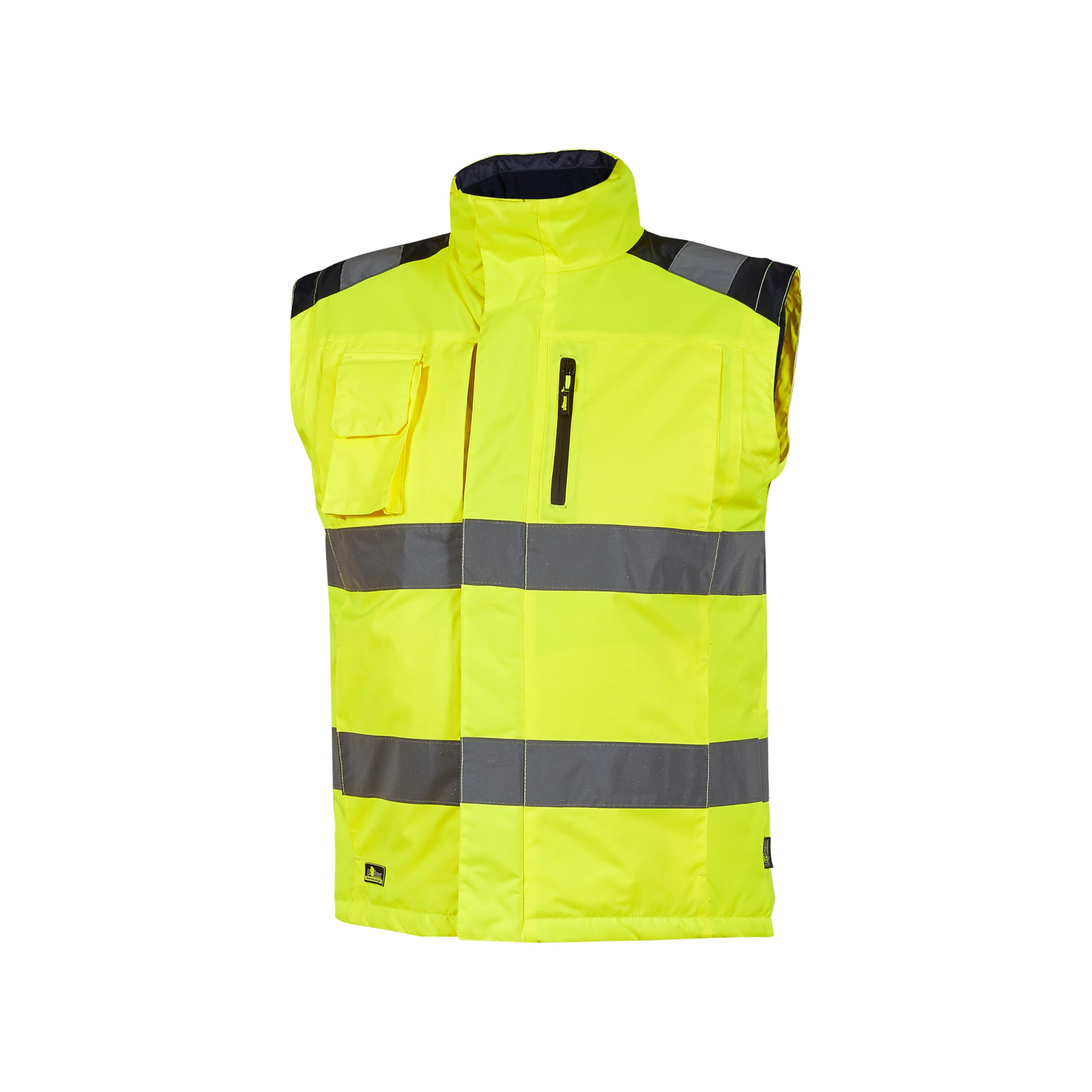 U-POWER | Gilet da lavoro PRIME, Imbottito, con Bande Riflettenti, Tasche portaoggetti, Chiusura centrale con zip, colletto in micro-fleece. Apertura interna posteriore, 100% Poliestere