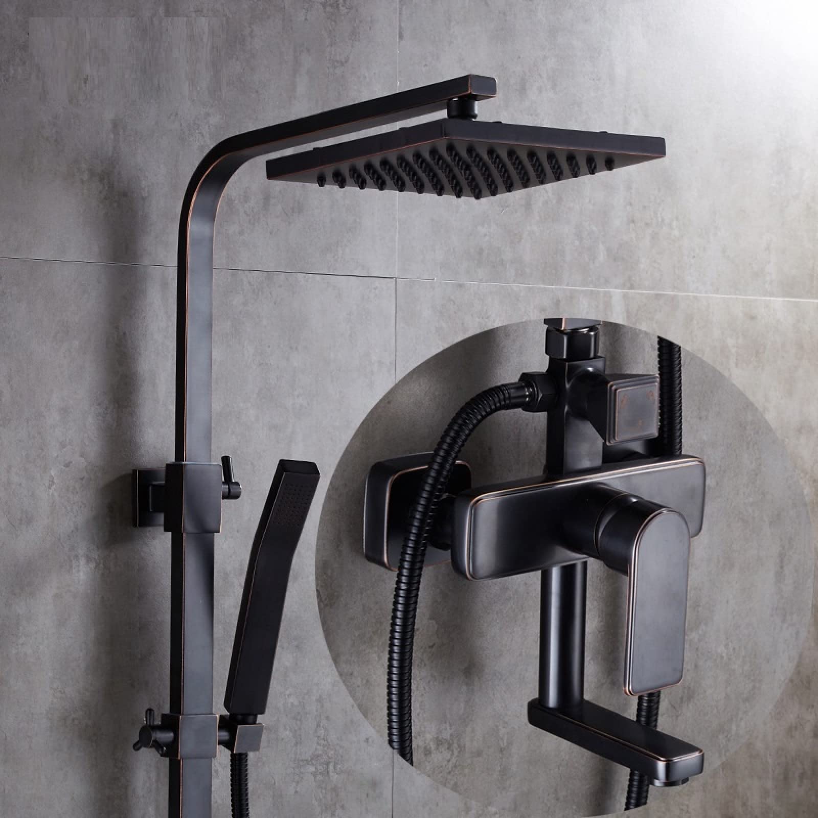 OZBMA European Toilet Shower Bathroom Black Full Copper Faucet Set Pressurized Handheld Nozzle Cold and Hot Dual Control, A Model [Four Gears with Spray Gun] (Section G)
