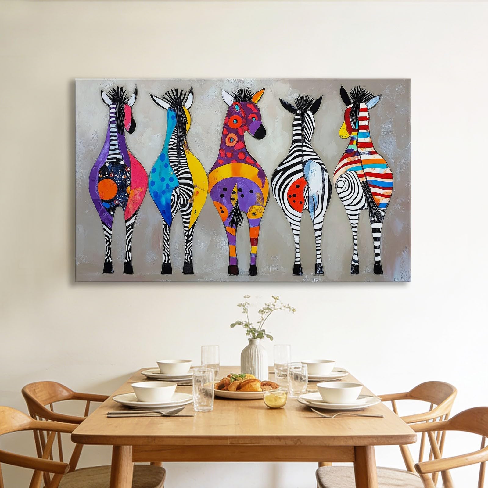Generisch Leinwand Bilder Mit Rahmen Groß Pop Art Wildtier Tier Zebra, Gerahmt Leinwandbilder Bild auf Leinwand Wandbild Leinwand für Wohnzimmer Kinderzimmer Flur 140 x 70 cm