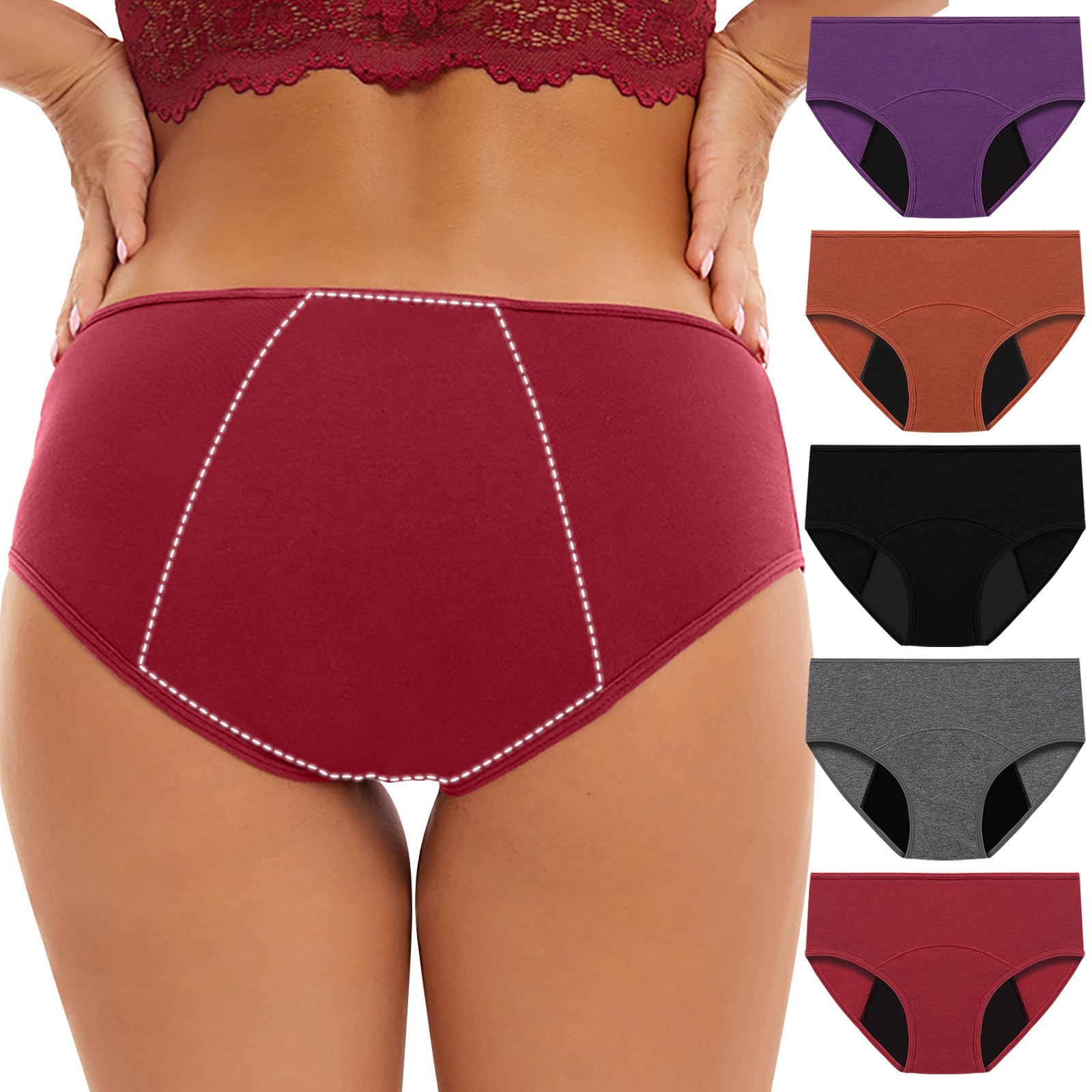 NUSGEAR 5pc Bañador Menstrual Mujer Niña Bikini Menstrual Traje De Baño Menstrual Bragas Cintura Alta Braga Bikinis Braguitas Hipsters Ropa Interior Protección Regla Periodo Mentruación Talla Grande