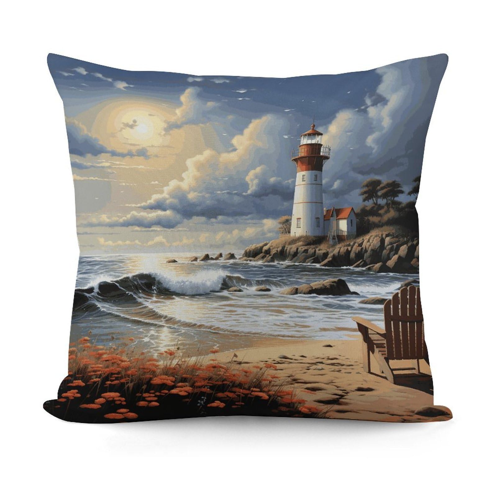 Adfgyerh Style Sea Lighthouse Sandbeach Decorative Pillow Covers, Throw Pillow Covers Soft For All Seasons, Pillowcases For Couch Living Room Sofa Bedroom 18X18 Inch