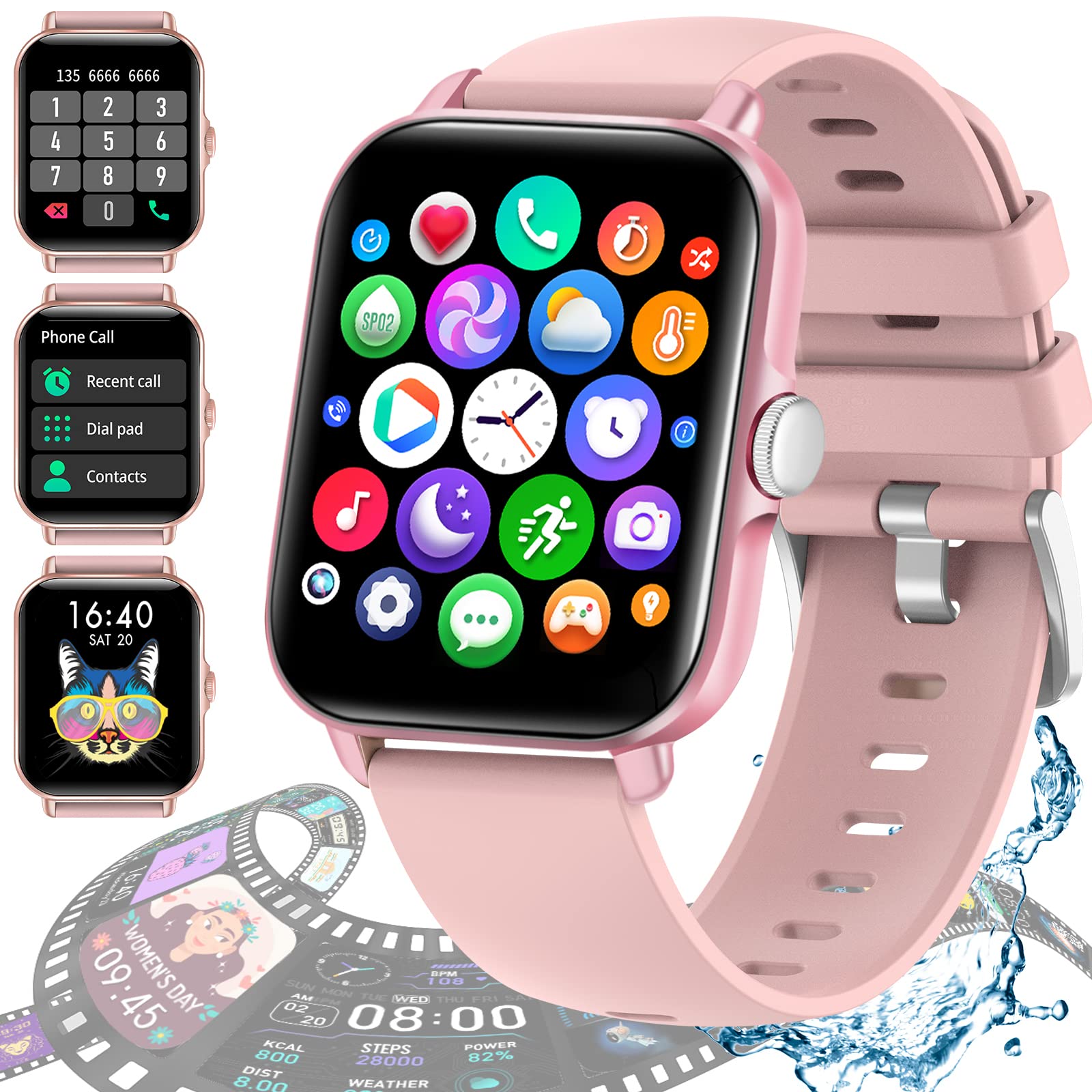Smart Watch(Answer/Make Call), Fitness Watch with Heart Rate Blood Pressure Monitor IP67 Waterproof 